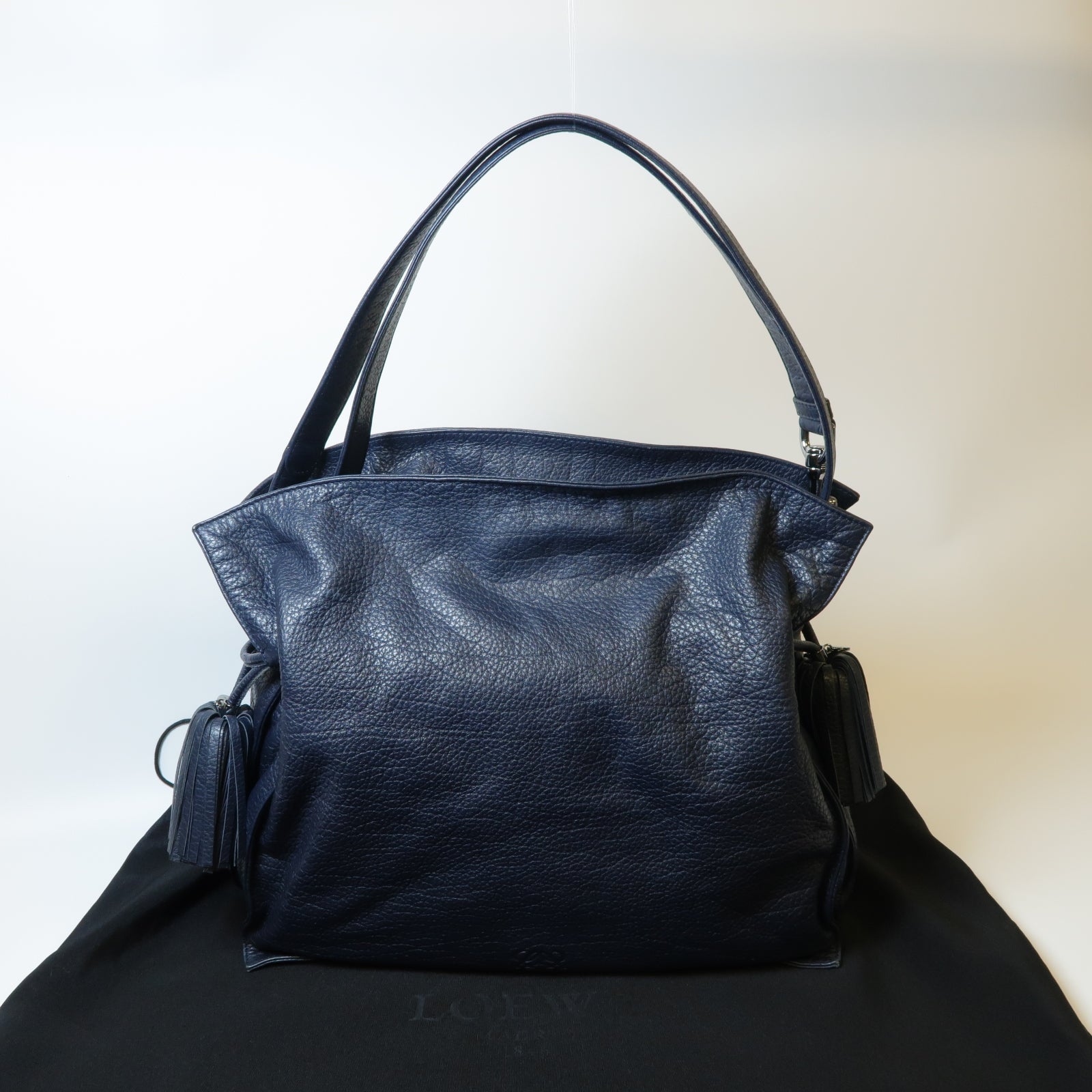 LOEWE 牛皮皮革Flamenco銀扣肩背袋深藍色