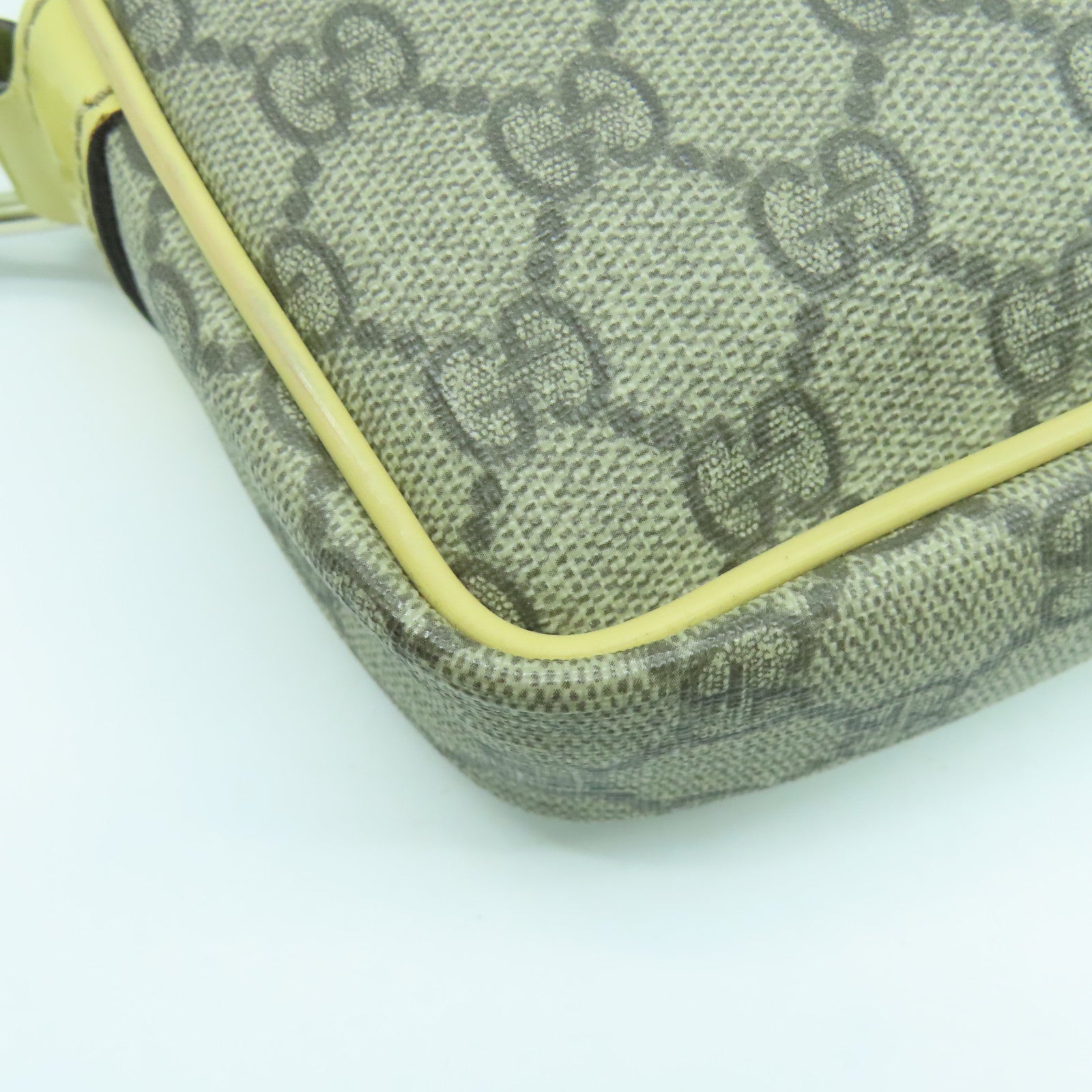 GUCCI 塗層帆布/皮革Shoulder Bag銀扣肩背袋米色/啡色