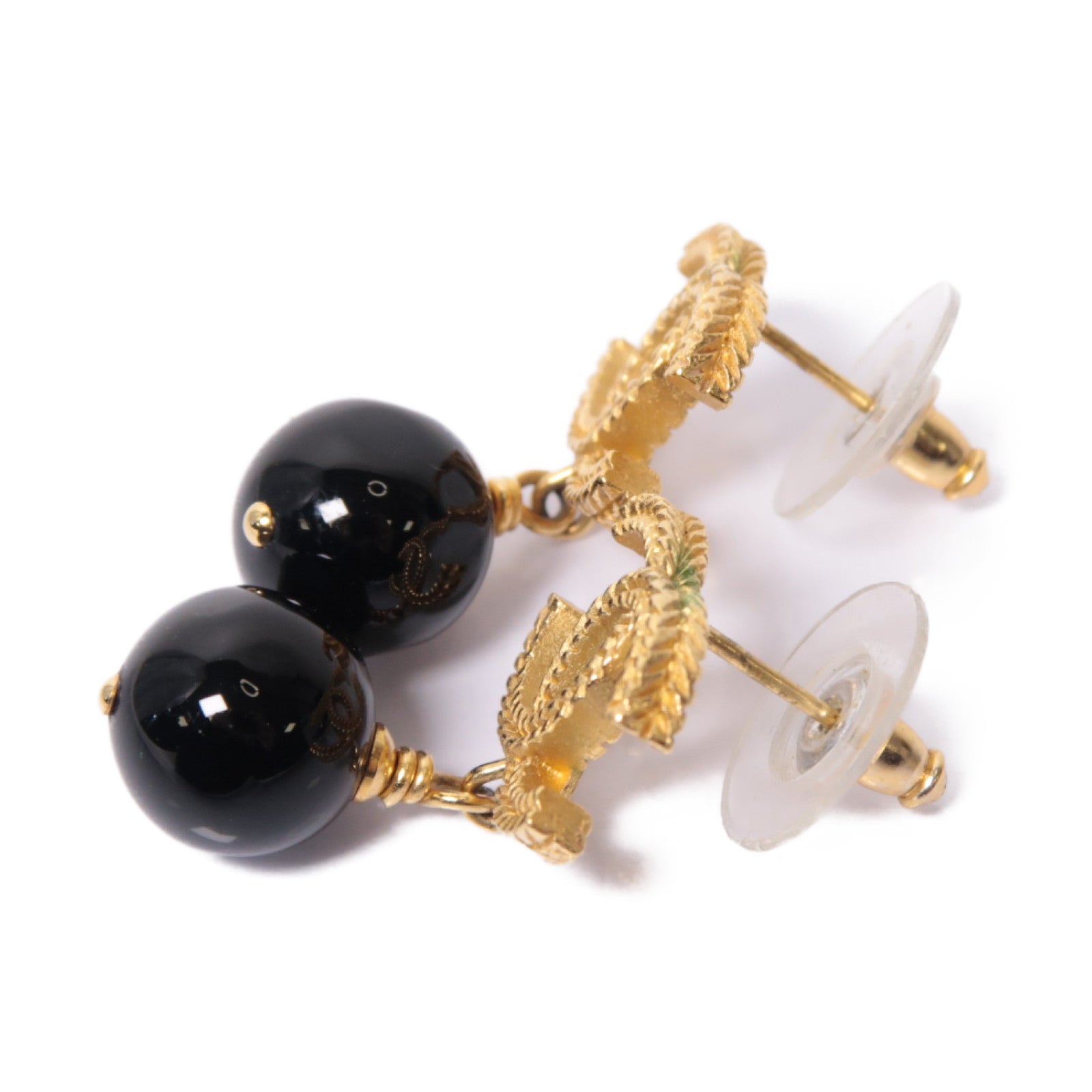 CHANEL PVC/金屬Earrings耳環黒色/金色