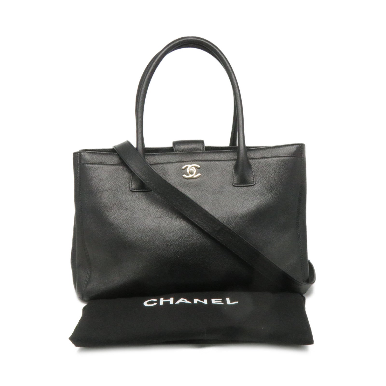 CHANEL 【激減優惠】牛皮皮革2Way Tote Bag銀扣手挽肩背兩用袋黑色