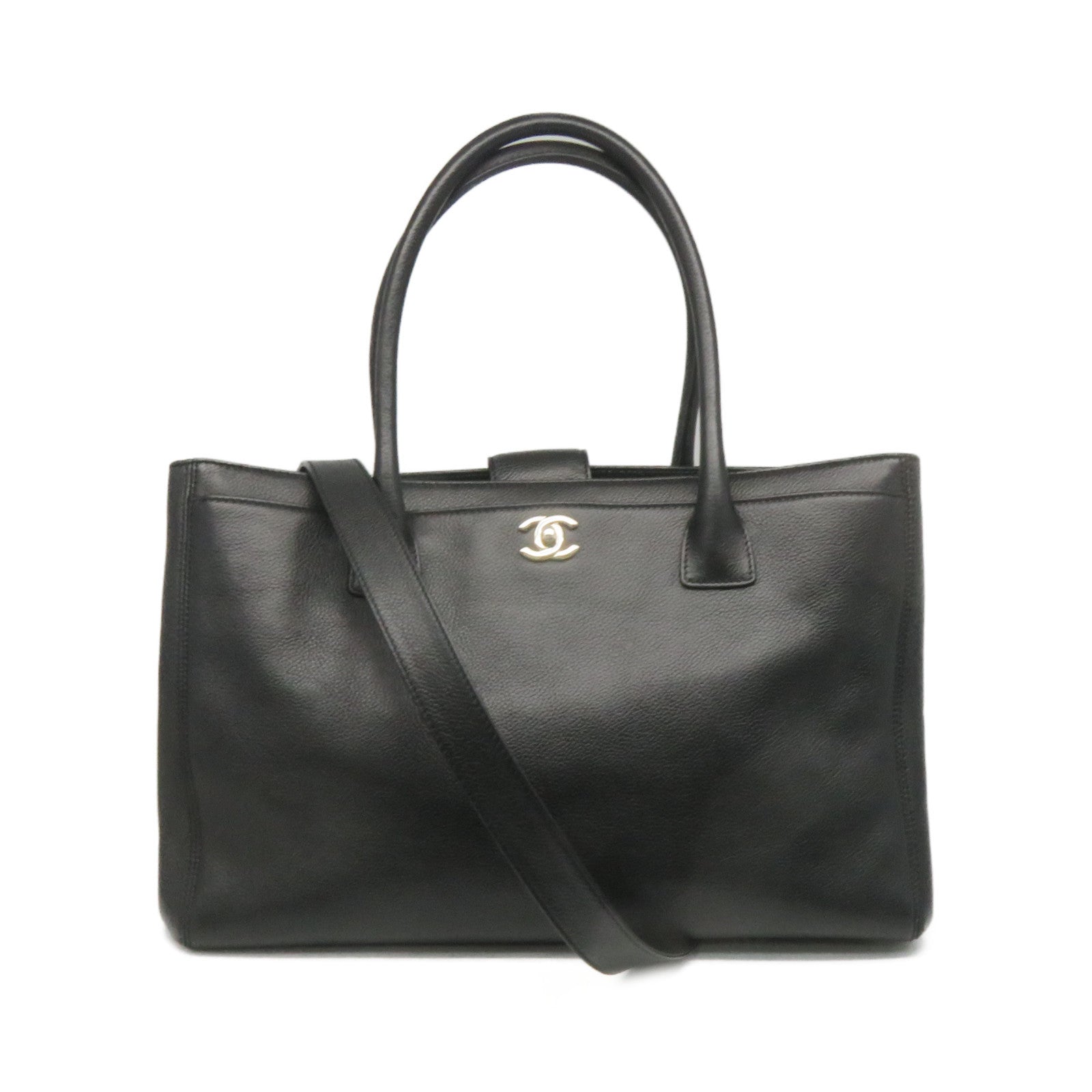 CHANEL 【激減優惠】牛皮皮革2Way Tote Bag銀扣手挽肩背兩用袋黑色