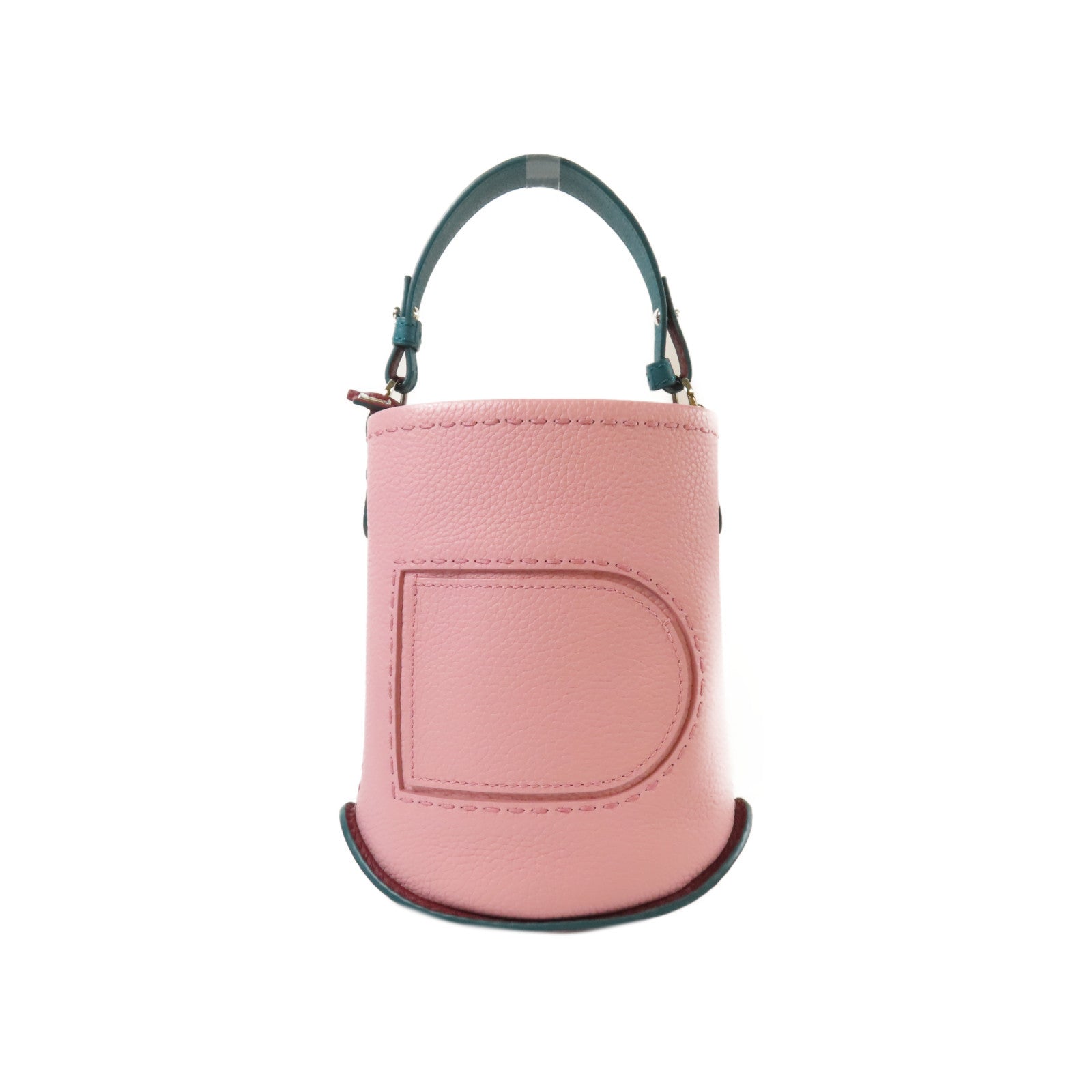 Delvaux Taurillon皮革Pin Mini Bucket銀扣手挽袋粉紅色/綠色
