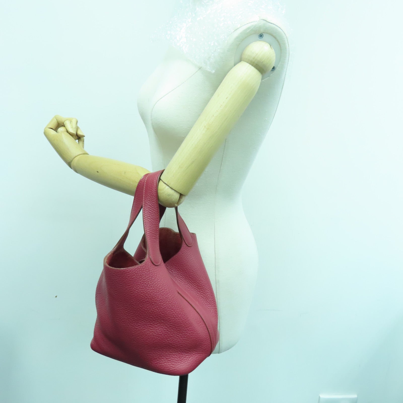 HERMES Clemence皮革Picotin MM银扣手挽袋Ruby/红色