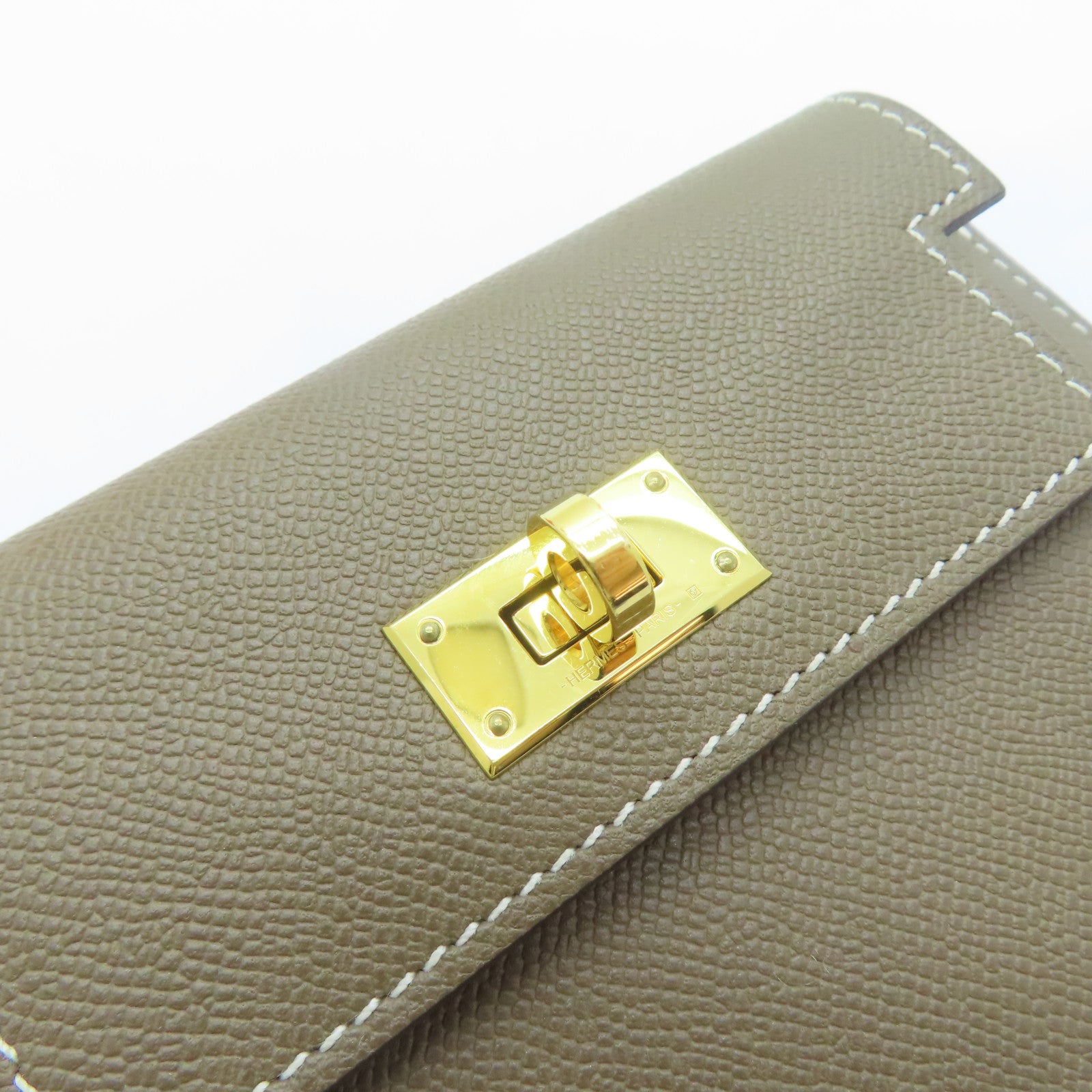 HERMES Epsom皮革Kelly Pocket金扣卡片套Etoupe大象灰色