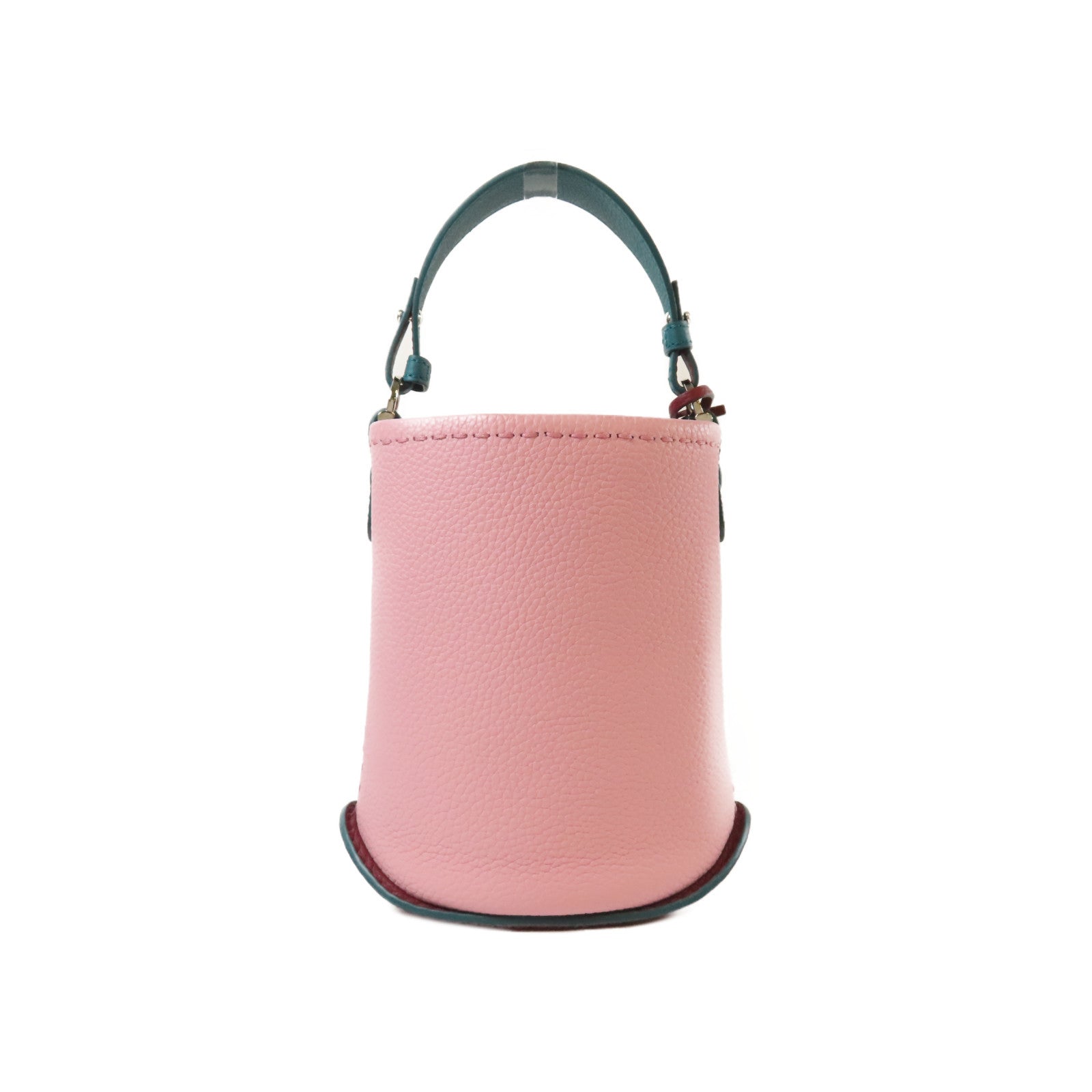 Delvaux Taurillon皮革Pin Mini Bucket銀扣手挽袋粉紅色/綠色