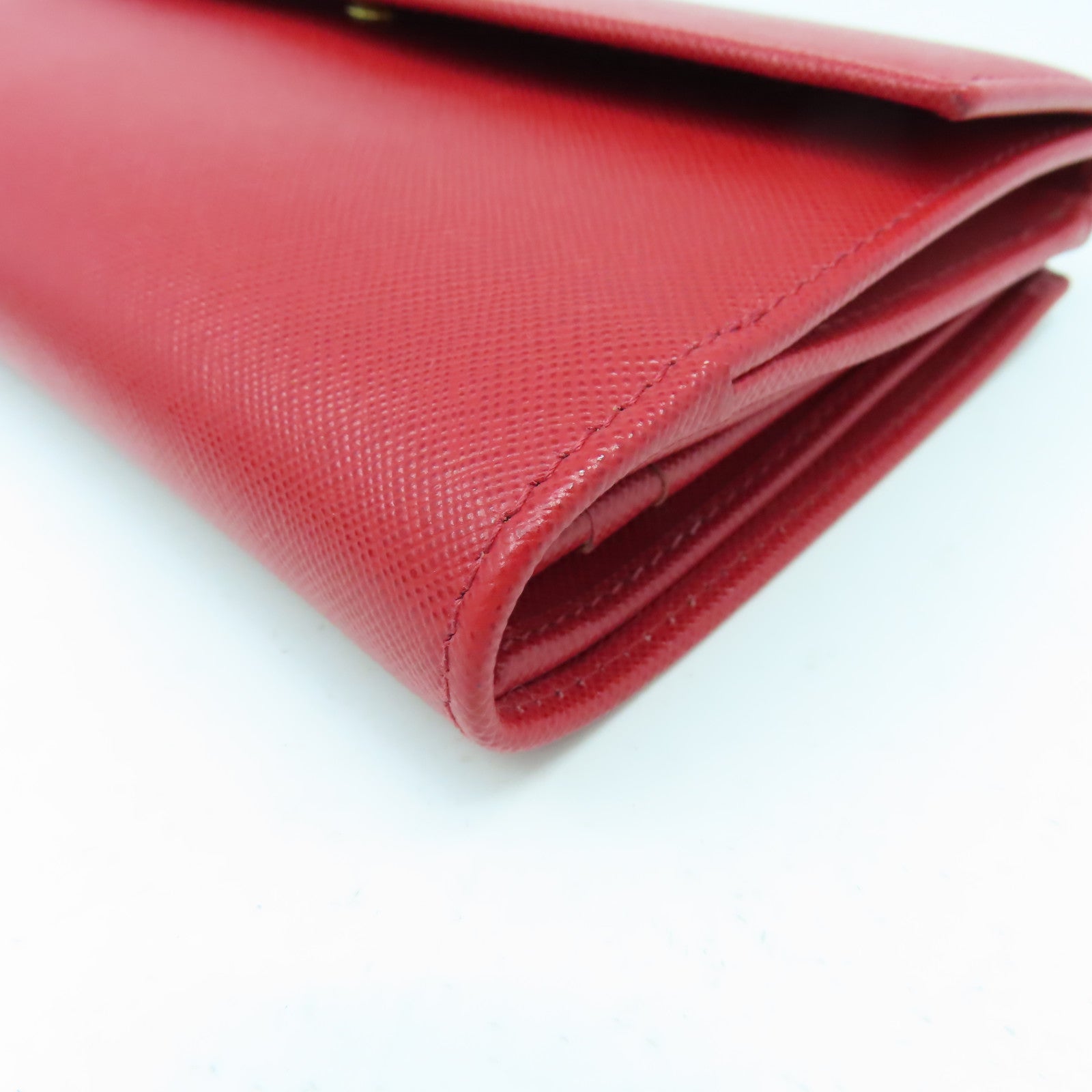 PRADA 牛皮皮革Long Wallet金扣長錢包紅色