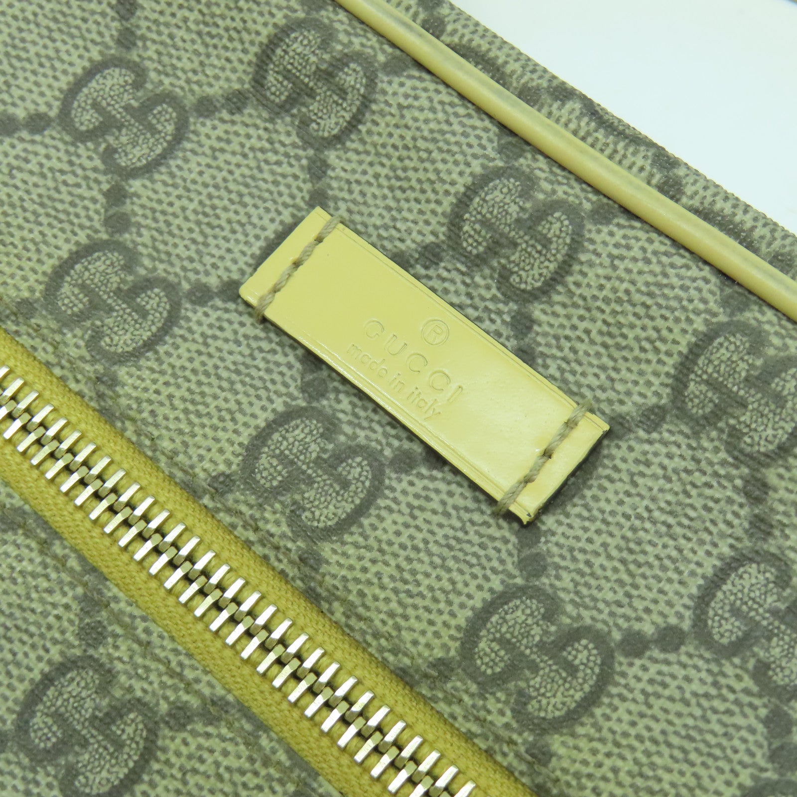 GUCCI 塗層帆布/皮革Shoulder Bag銀扣肩背袋米色/啡色