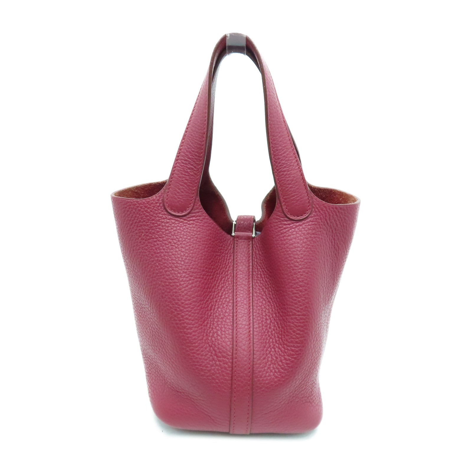 HERMES Clemence皮革Picotin MM银扣手挽袋Ruby/红色