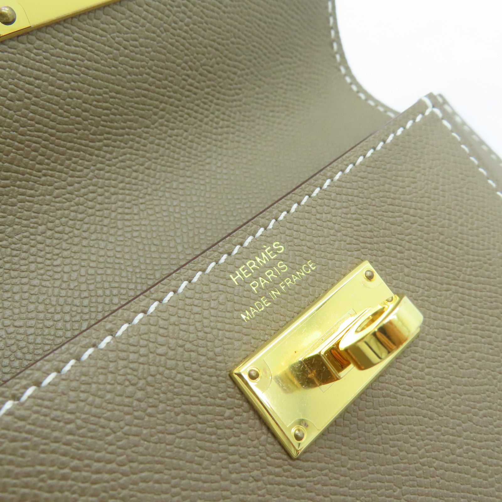 HERMES Epsom皮革Kelly Pocket金扣卡片套Etoupe大象灰色