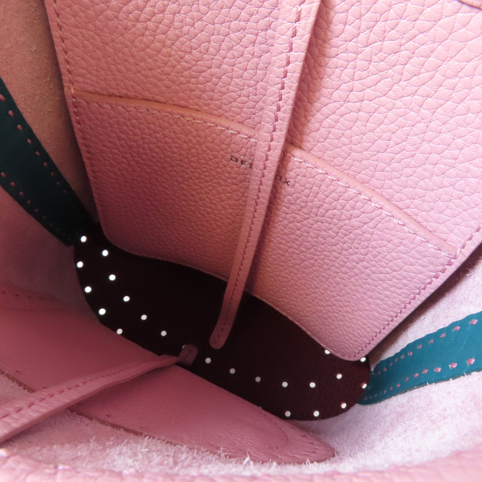 Delvaux Taurillon皮革Pin Mini Bucket銀扣手挽袋粉紅色/綠色