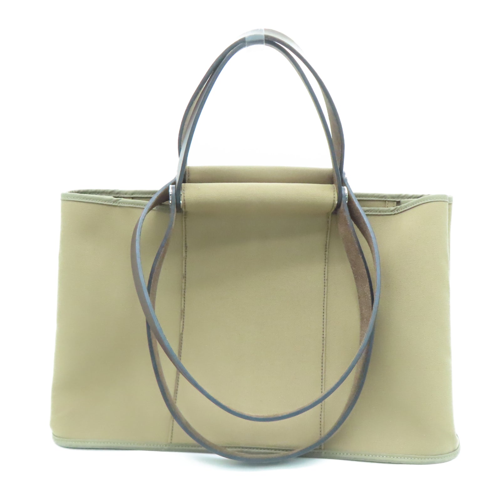 HERMES 帆布Cabag银扣手挽肩背两用袋大象灰色