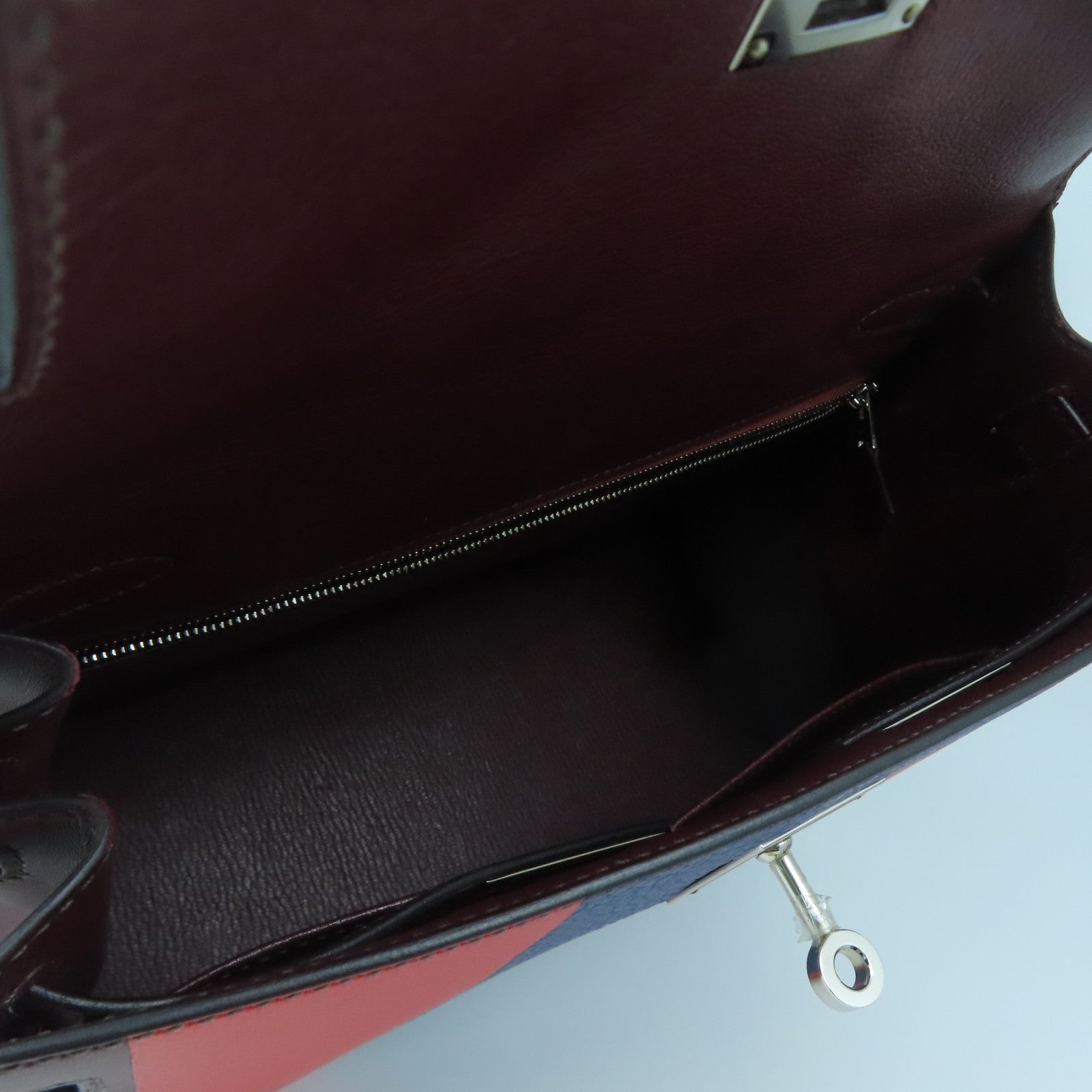 HERMES 【激減優惠】Sombrero皮革Kelly 28銀扣手挽袋酒紅色