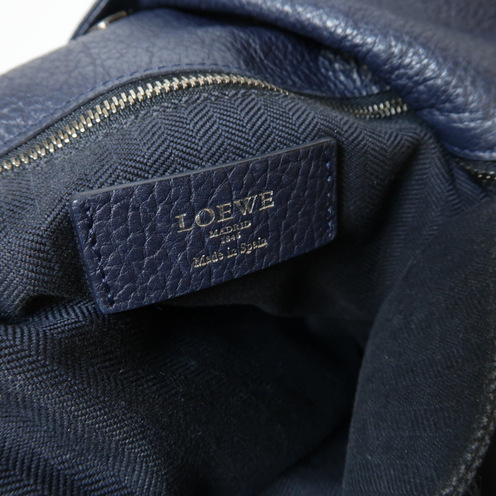 LOEWE 牛皮皮革Flamenco銀扣肩背袋深藍色
