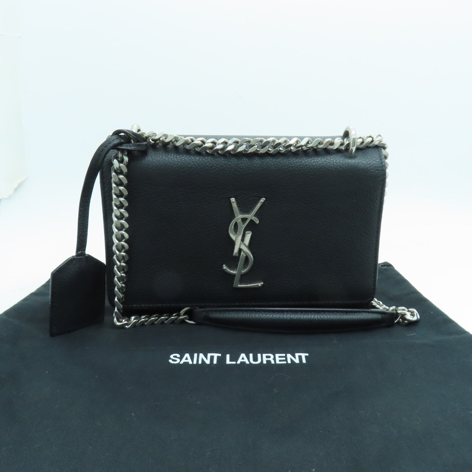 SAINT LAURENT 牛皮皮革Shoulder Bag銀扣肩背袋黑色