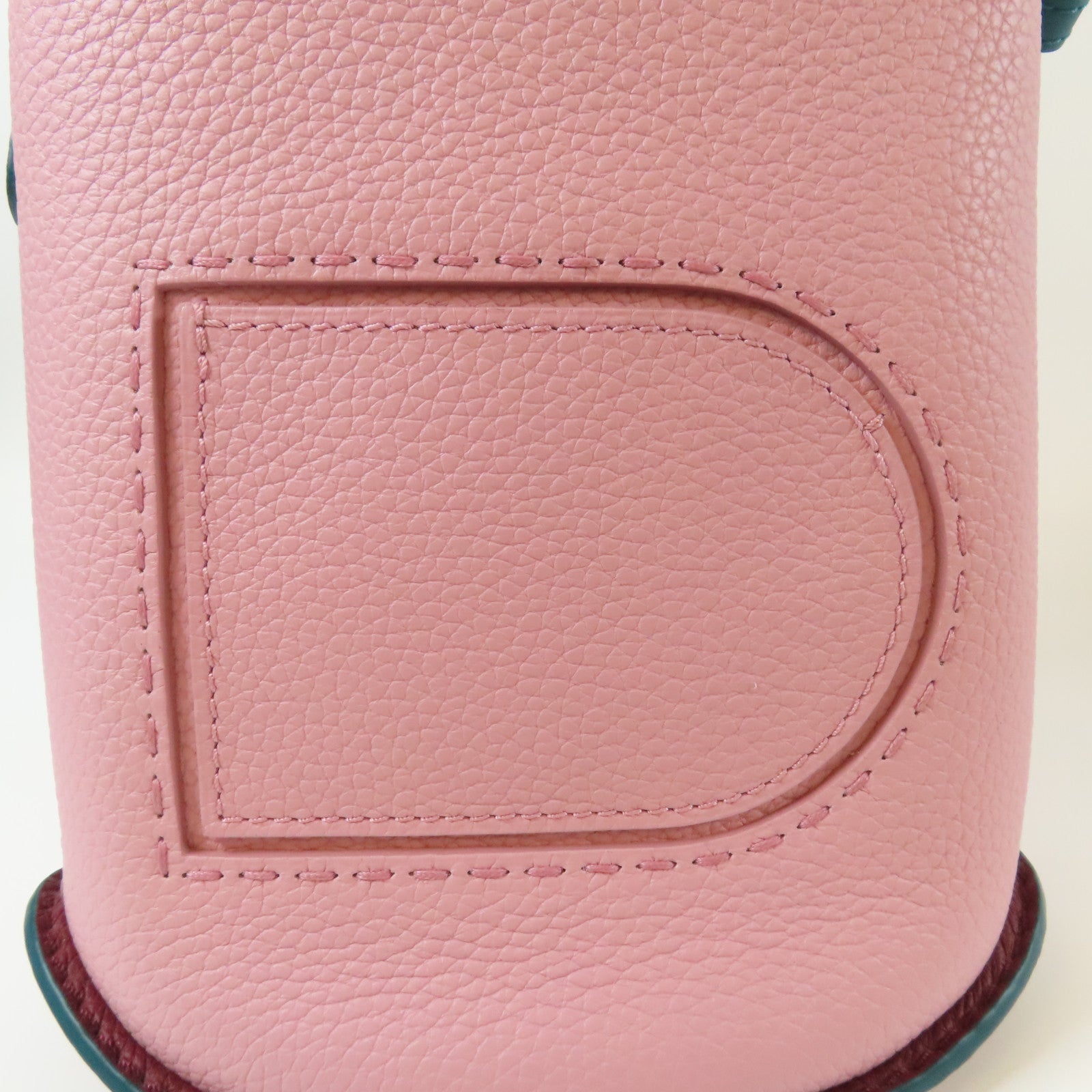 Delvaux Taurillon皮革Pin Mini Bucket銀扣手挽袋粉紅色/綠色