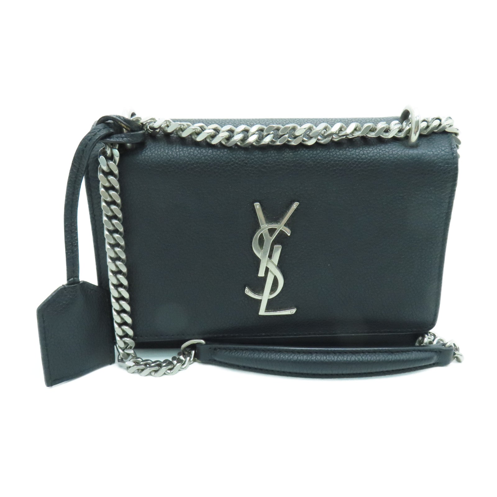 SAINT LAURENT 牛皮皮革Shoulder Bag銀扣肩背袋黑色