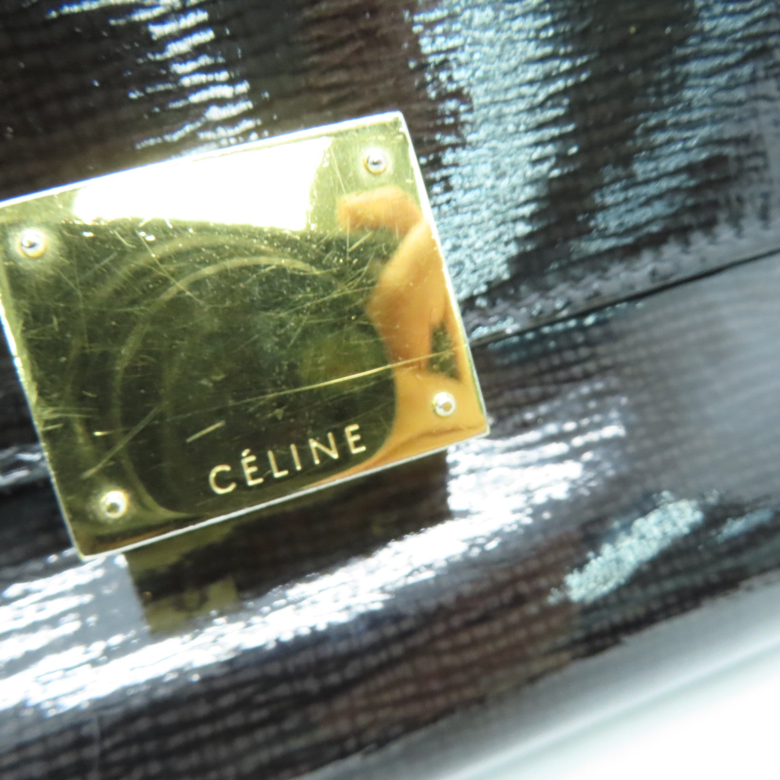 CELINE 漆皮皮革/麂皮皮革Trapze金扣手挽肩背两用袋黑色