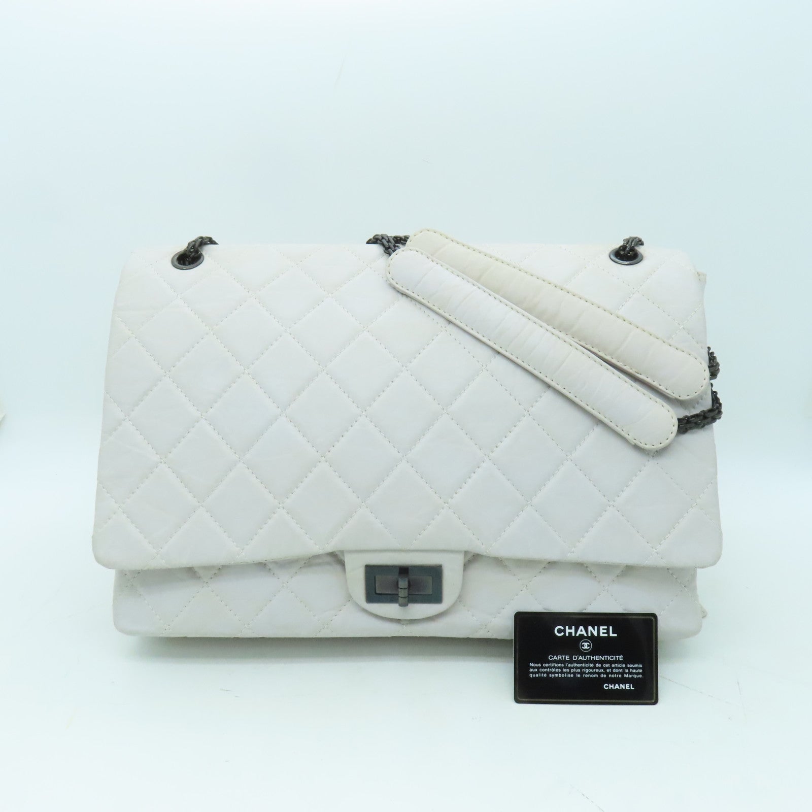 CHANEL 菱格牛皮皮革Chain Shoulder鏈帶肩背袋灰色