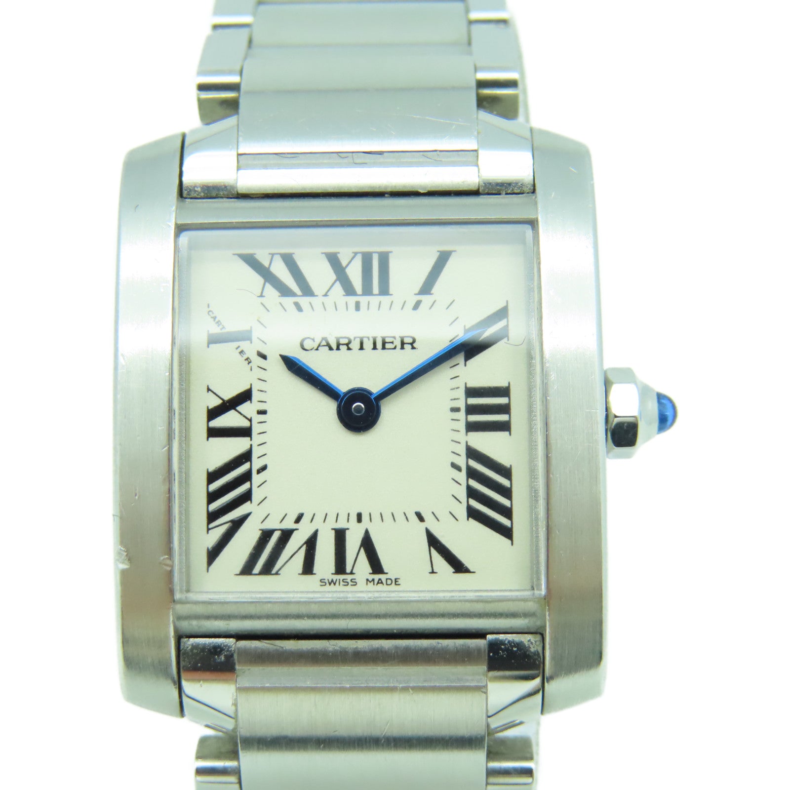 CARTIER Tank Francaise SM不鏽鋼手錶銀色/白色#14.5cm