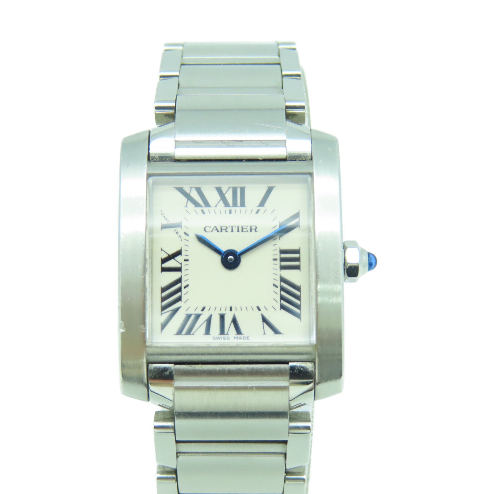 CARTIER Tank Francaise SM不鏽鋼手錶銀色/白色#14.5cm