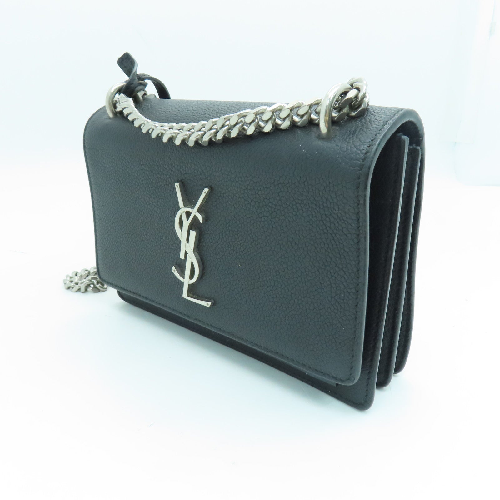 SAINT LAURENT 牛皮皮革Shoulder Bag銀扣肩背袋黑色