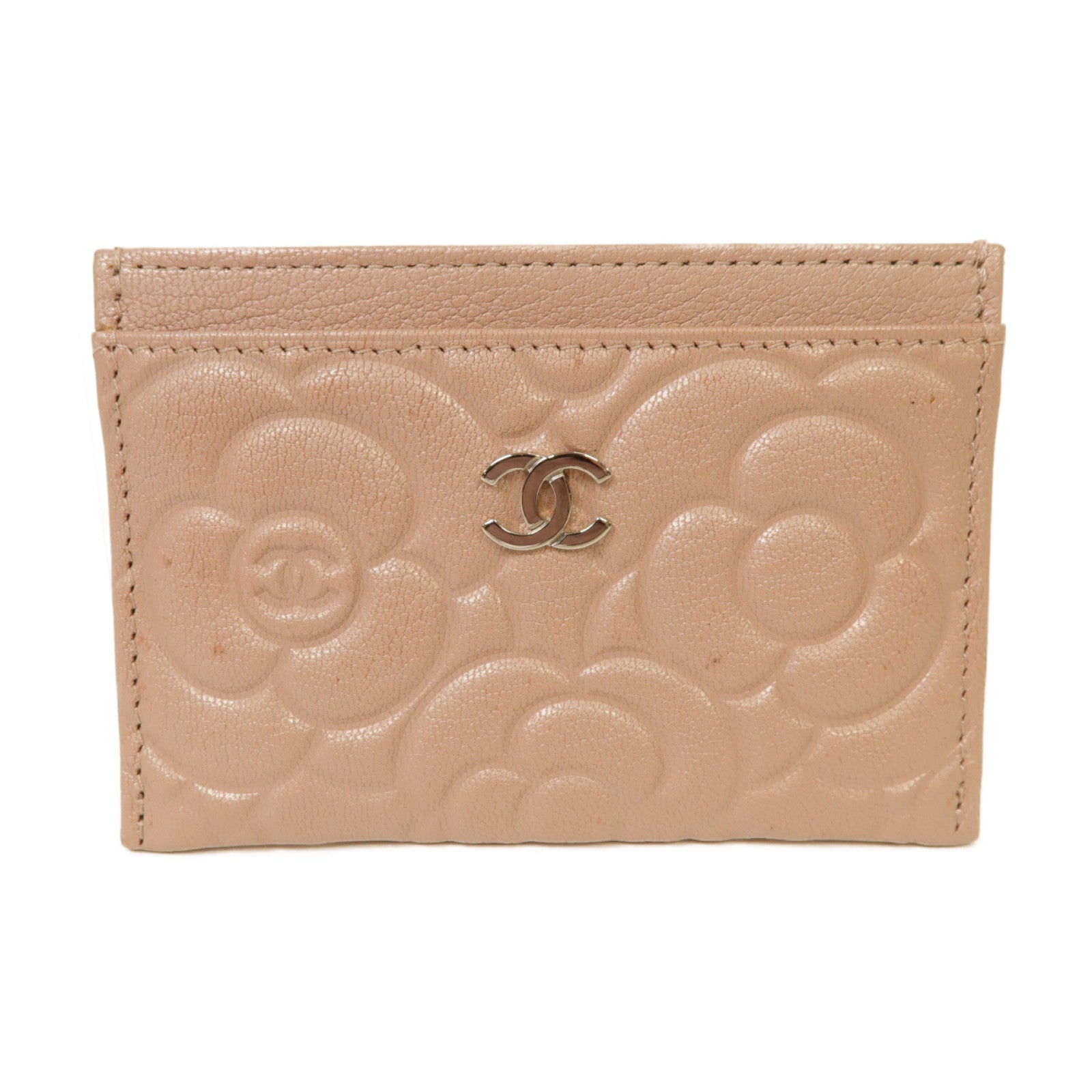 CHANEL 皮革Card Case銀扣卡片套粉紅色