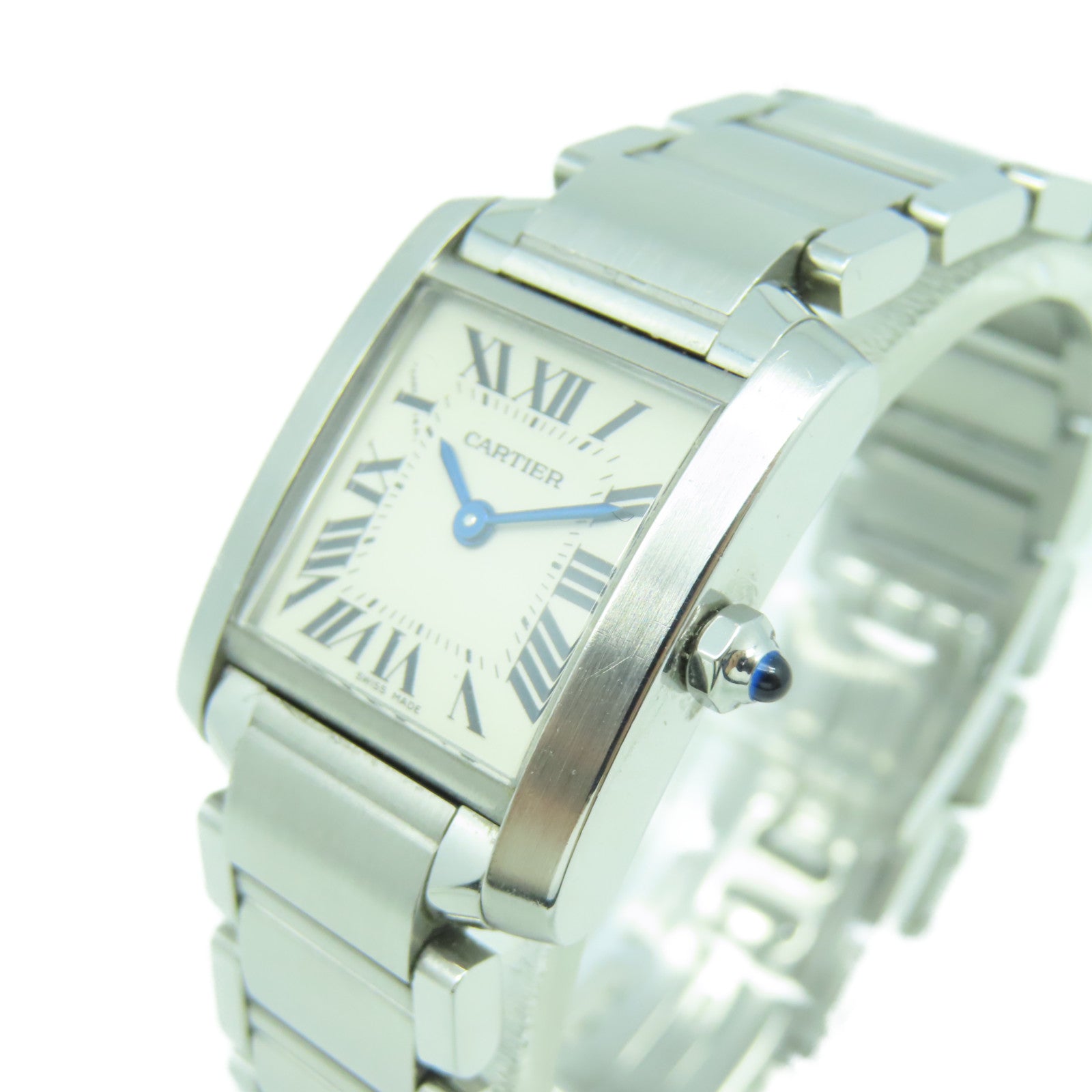 CARTIER Tank Francaise SM不鏽鋼手錶銀色/白色#14.5cm