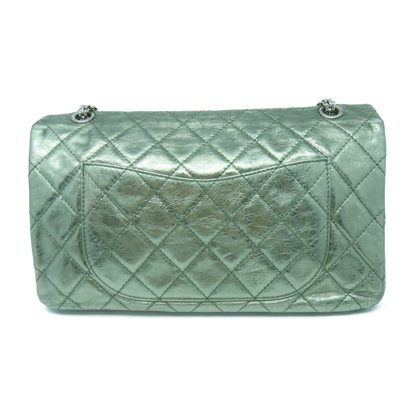 CHANEL 菱格牛皮2.55 Chain Shoulder Bag银扣链带肩背袋绿色