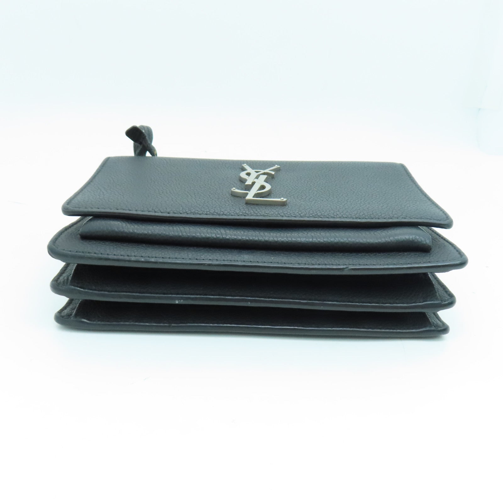 SAINT LAURENT 牛皮皮革Shoulder Bag銀扣肩背袋黑色