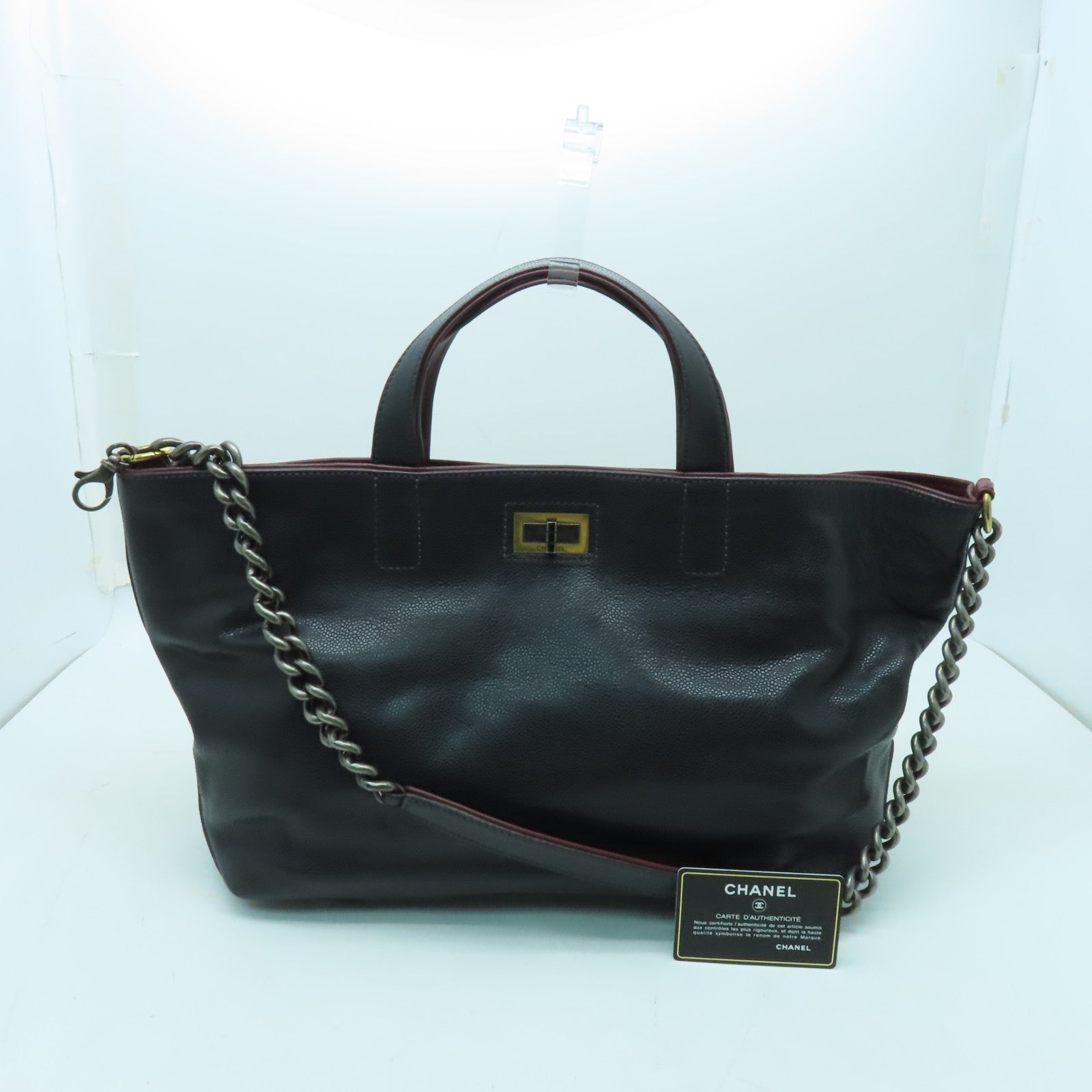 CHANEL 【激減優惠】Caviar皮革Chain Shoulder銀扣手挽肩背兩用袋黑色
