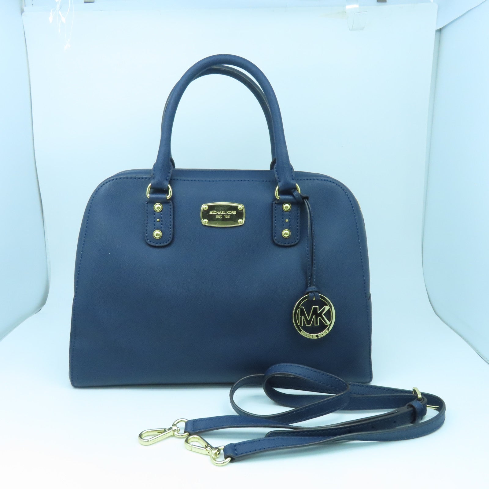 Michael Kors 牛皮皮革2 Way Shoulder金扣手挽肩背兩用袋藍色