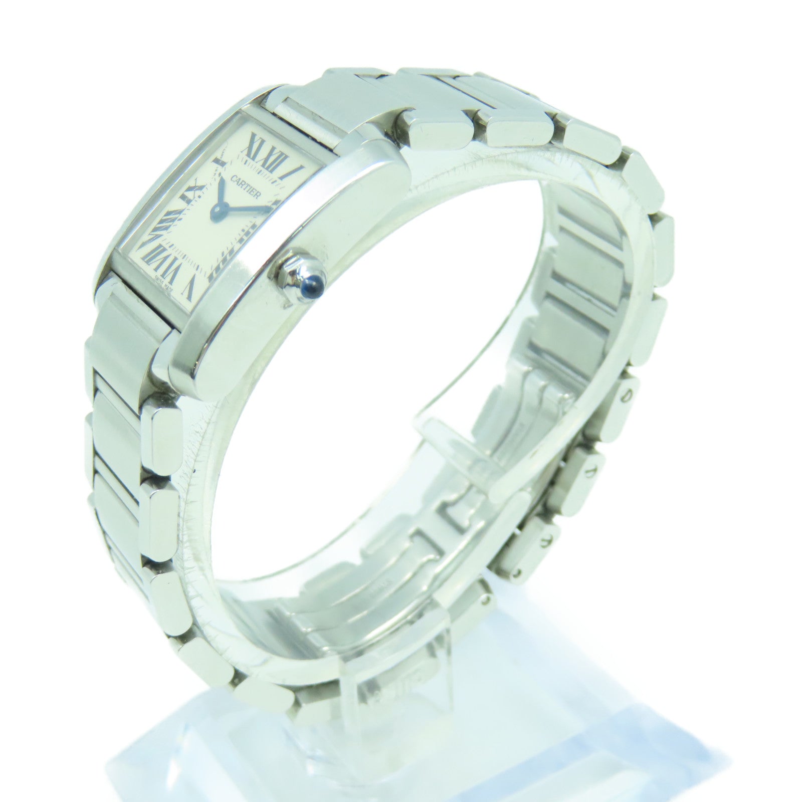 CARTIER Tank Francaise SM不鏽鋼手錶銀色/白色#14.5cm