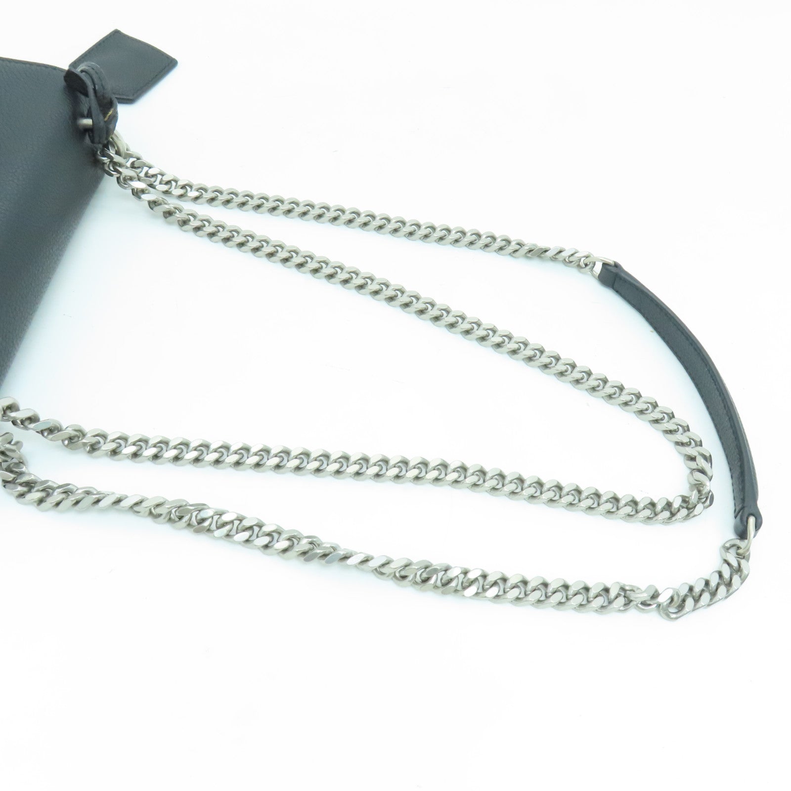 SAINT LAURENT 牛皮皮革Shoulder Bag銀扣肩背袋黑色