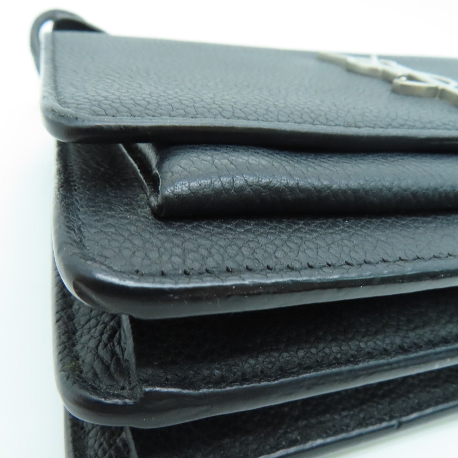 SAINT LAURENT 牛皮皮革Shoulder Bag銀扣肩背袋黑色