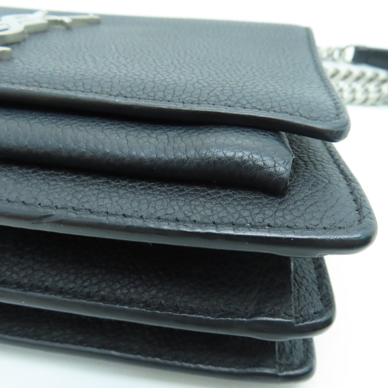SAINT LAURENT 牛皮皮革Shoulder Bag銀扣肩背袋黑色
