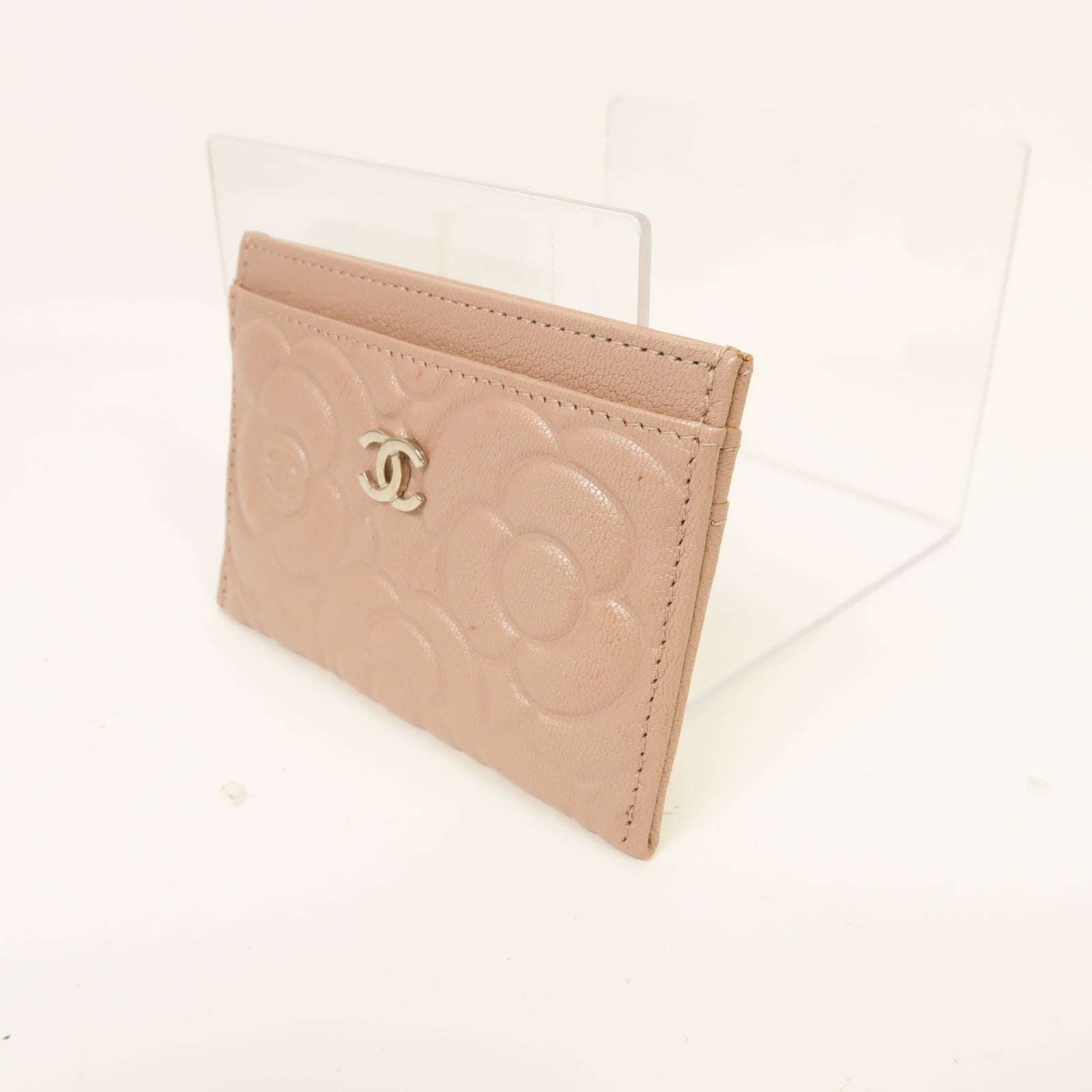 CHANEL 皮革Card Case銀扣卡片套粉紅色