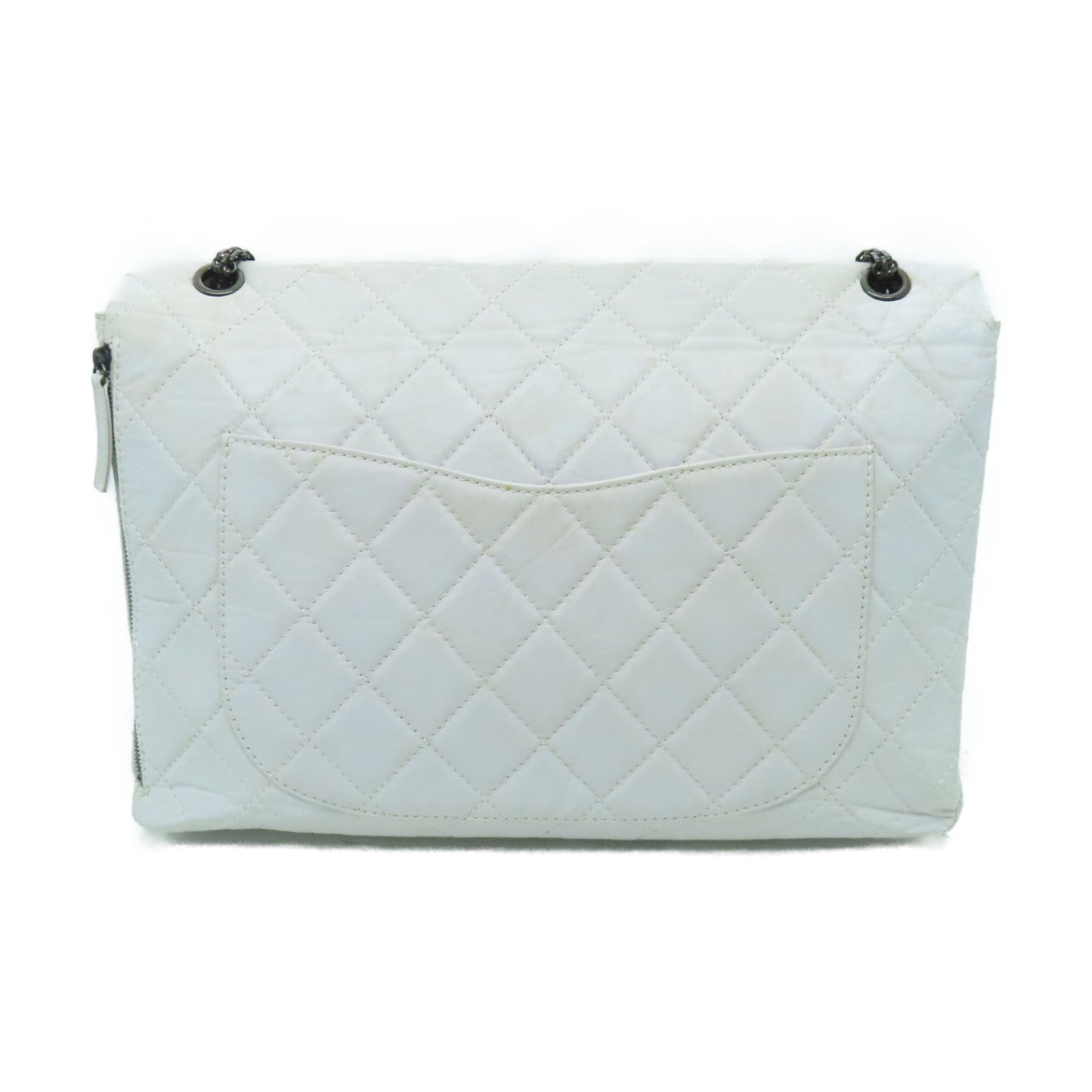 CHANEL 菱格牛皮皮革Chain Shoulder鏈帶肩背袋灰色