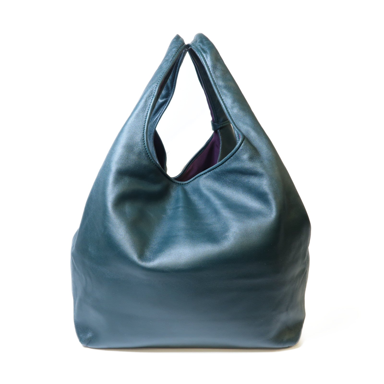LOEWE 羊皮皮革Handbag銀扣手挽袋深綠色