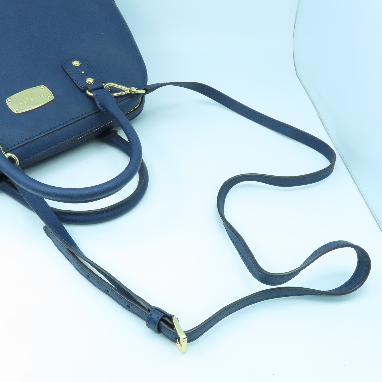 Michael Kors 牛皮皮革2 Way Shoulder金扣手挽肩背兩用袋藍色
