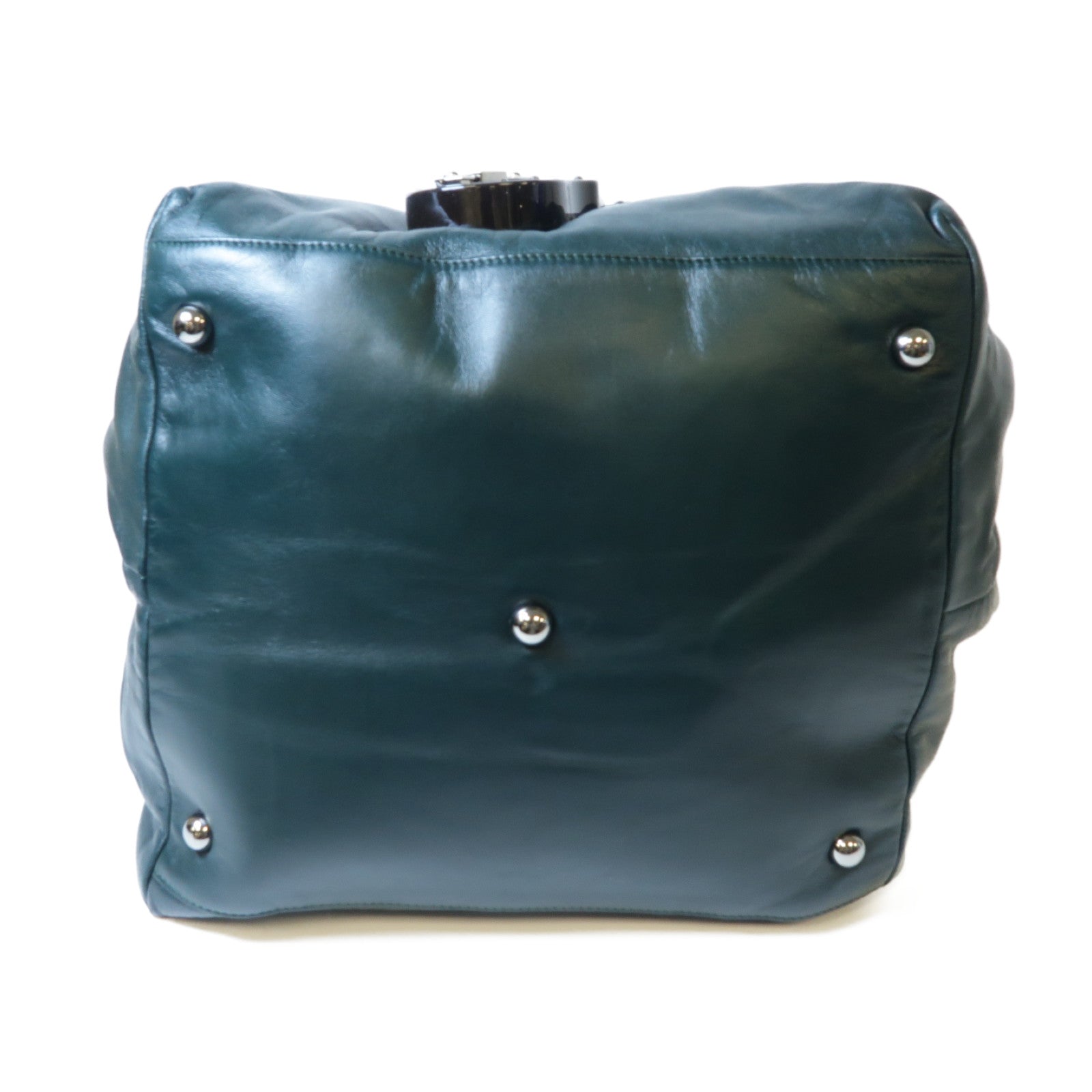 LOEWE 羊皮皮革Handbag銀扣手挽袋深綠色