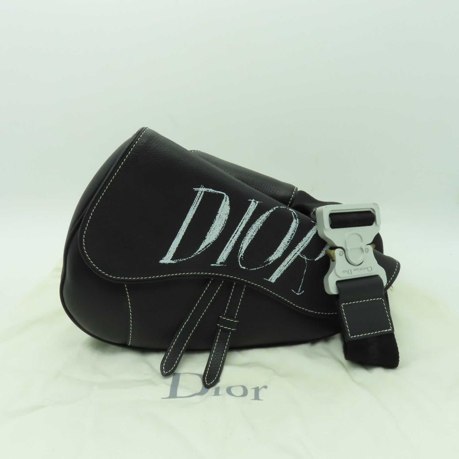 Dior 牛皮皮革Saddle銀扣肩背袋黑色