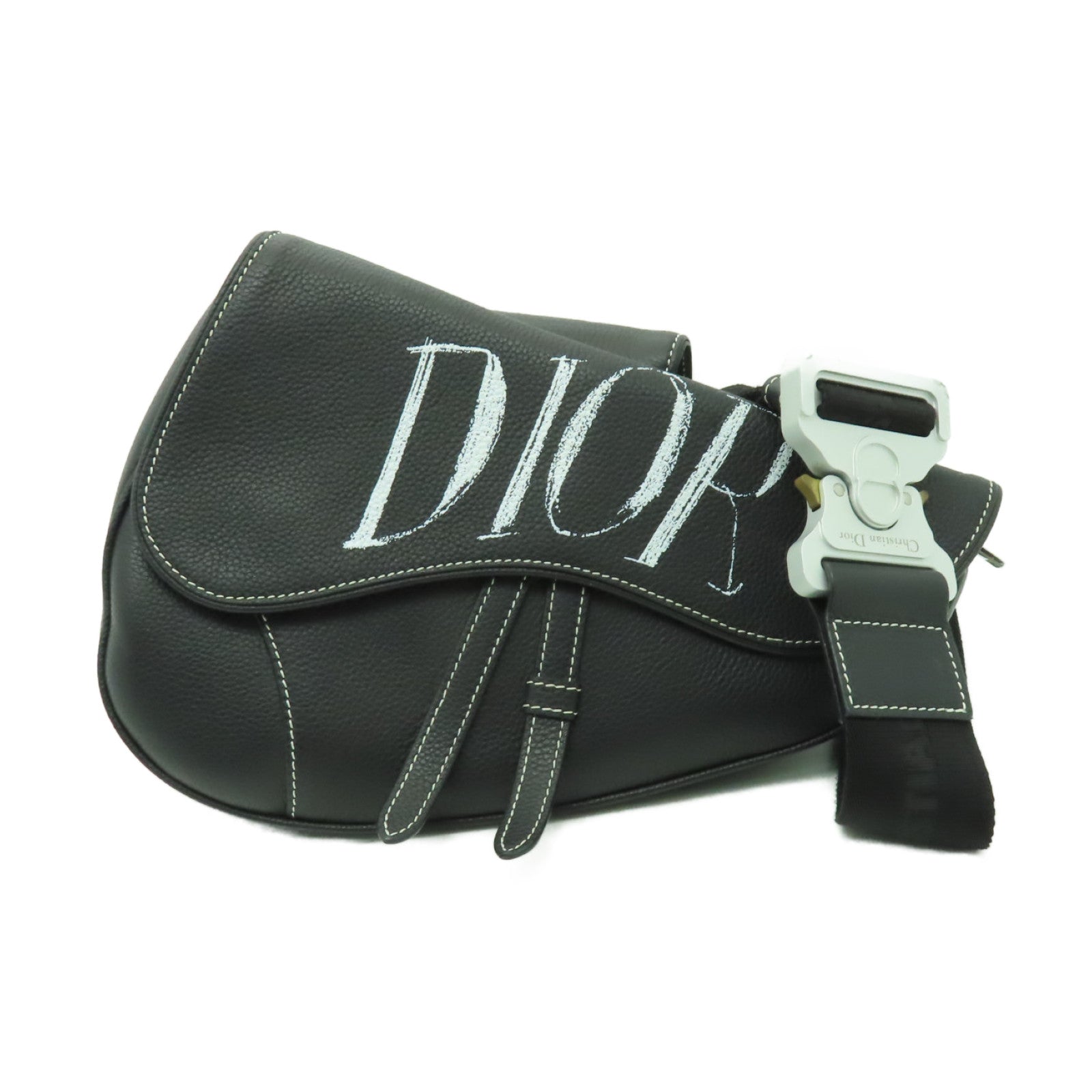 Dior 牛皮皮革Saddle銀扣肩背袋黑色