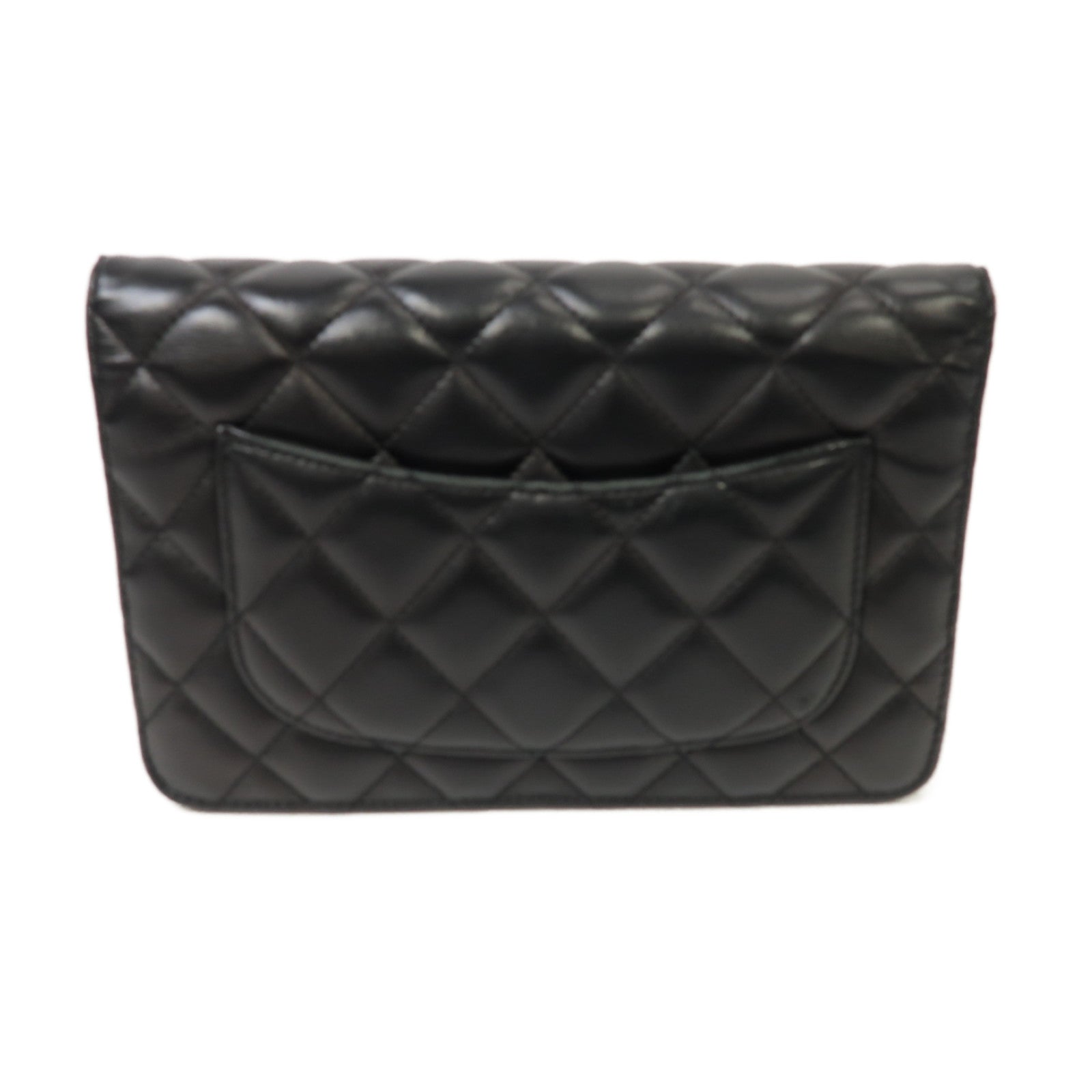 CHANEL 菱格羊皮皮革WOC Chain Shoulder Bag銀扣鏈帶肩背袋黒色