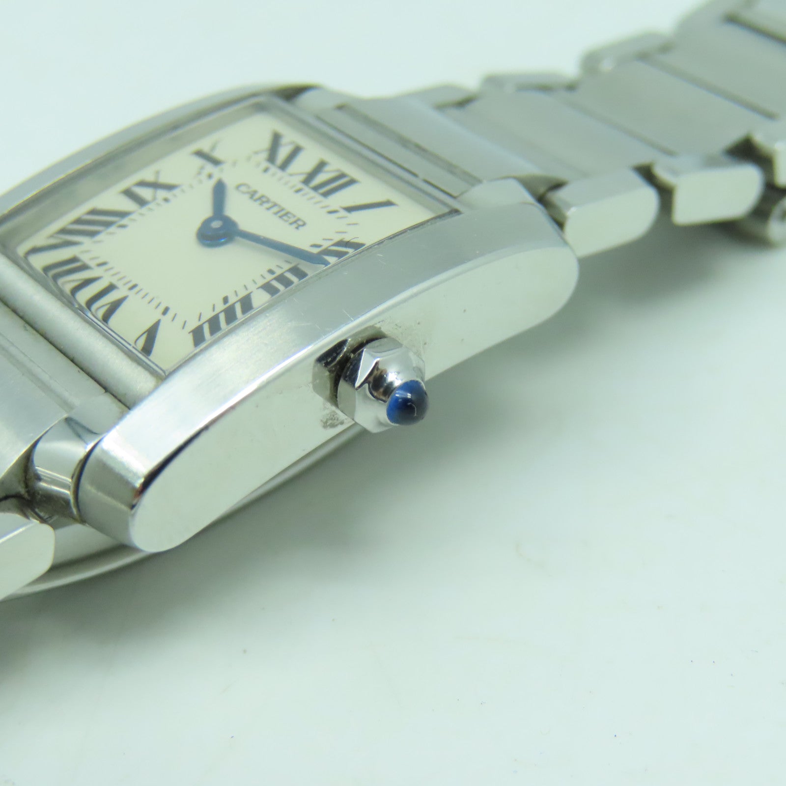CARTIER Tank Francaise SM不鏽鋼手錶銀色/白色#14.5cm