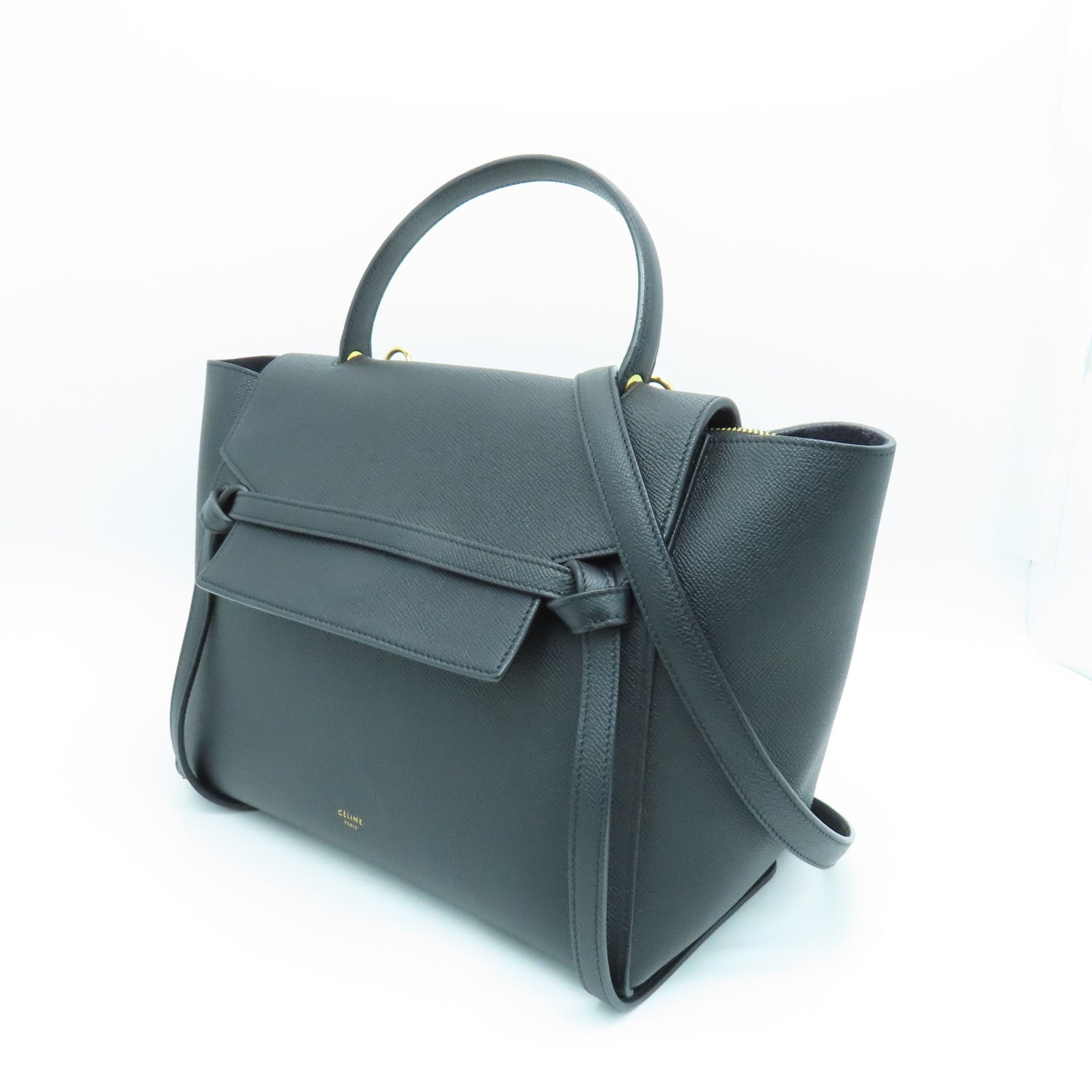 CELINE 牛皮皮革Mini Belt Bag金扣手挽肩背两用袋黑色
