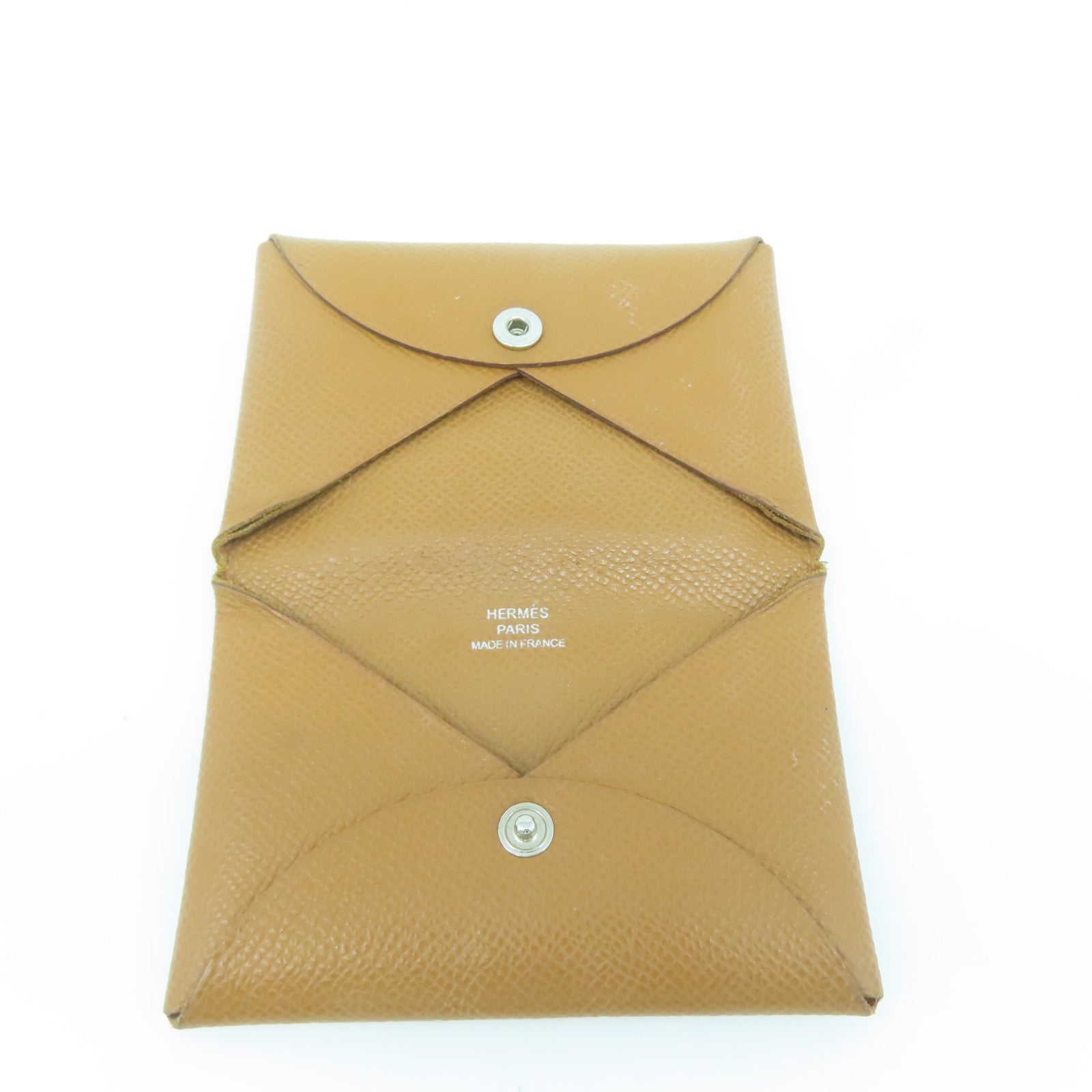 HERMES Veau Epsom皮革Card Case銀扣卡片套金色/經典駝色