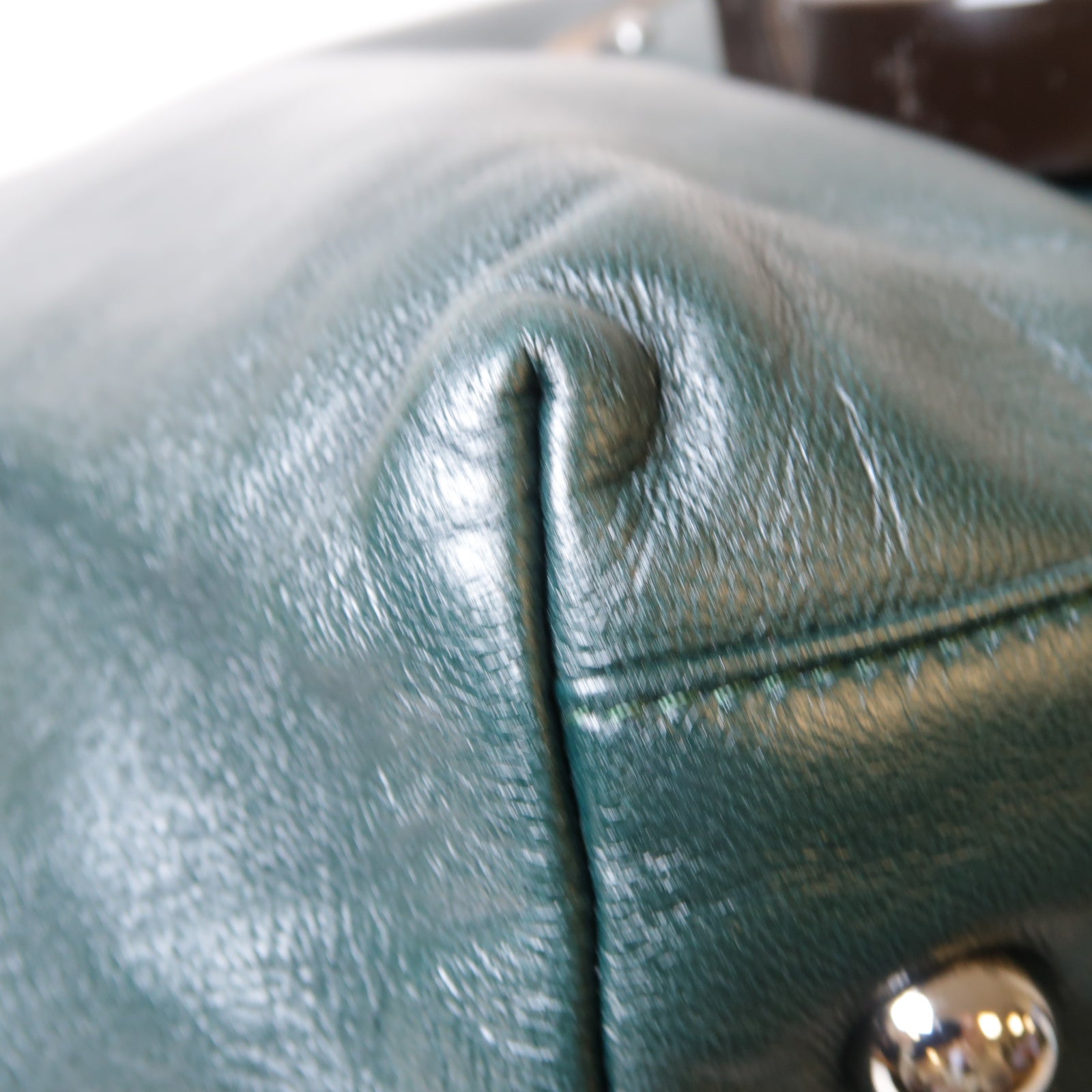 LOEWE 羊皮皮革Handbag銀扣手挽袋深綠色