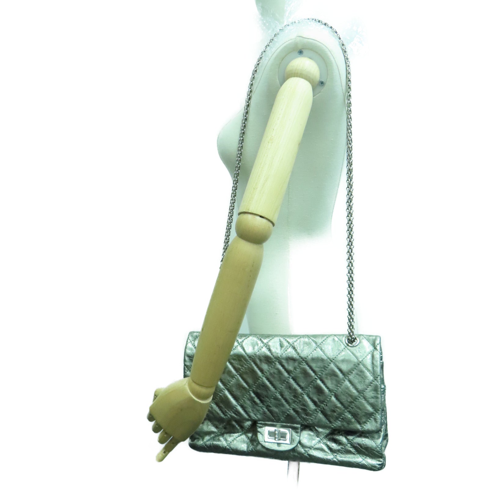 CHANEL 菱格牛皮2.55 Chain Shoulder Bag银扣链带肩背袋绿色