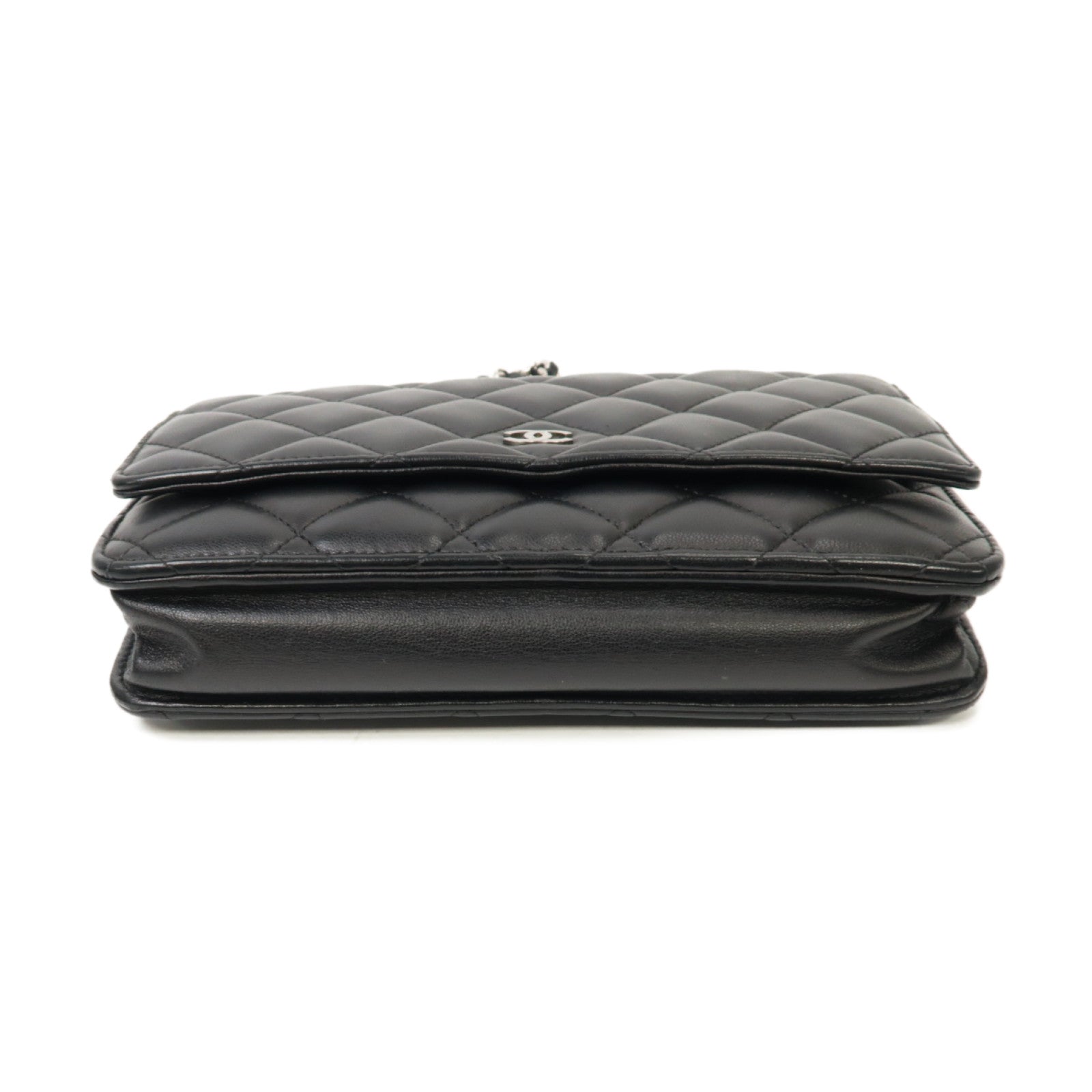 CHANEL 菱格羊皮皮革WOC Chain Shoulder Bag銀扣鏈帶肩背袋黒色