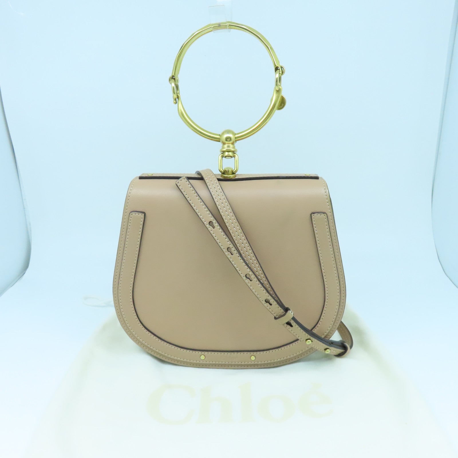 Chloe 牛皮皮革Shoulder Bag金扣手挽肩背两用袋杏色